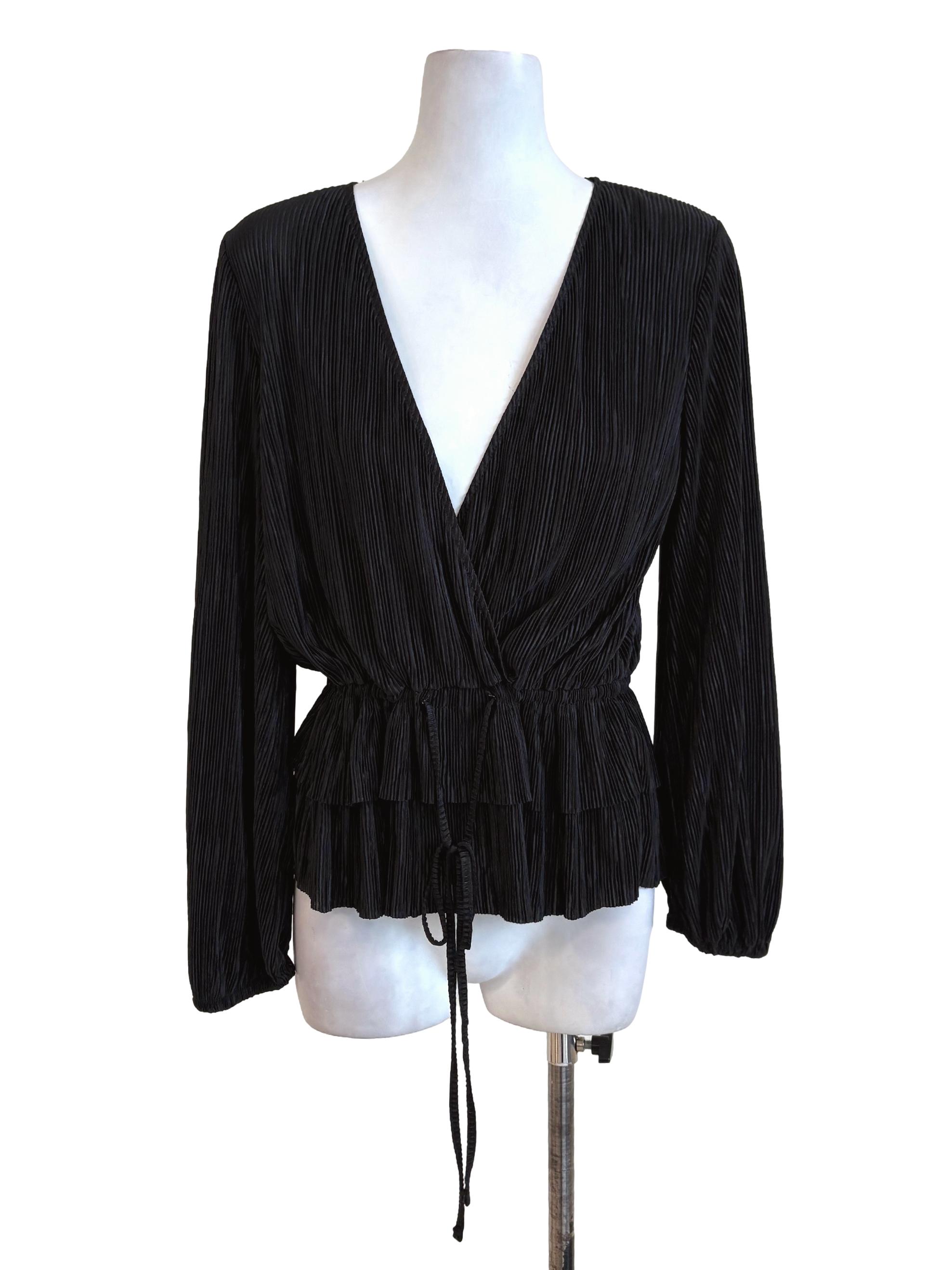 Black Pleasted Peplum Blouse