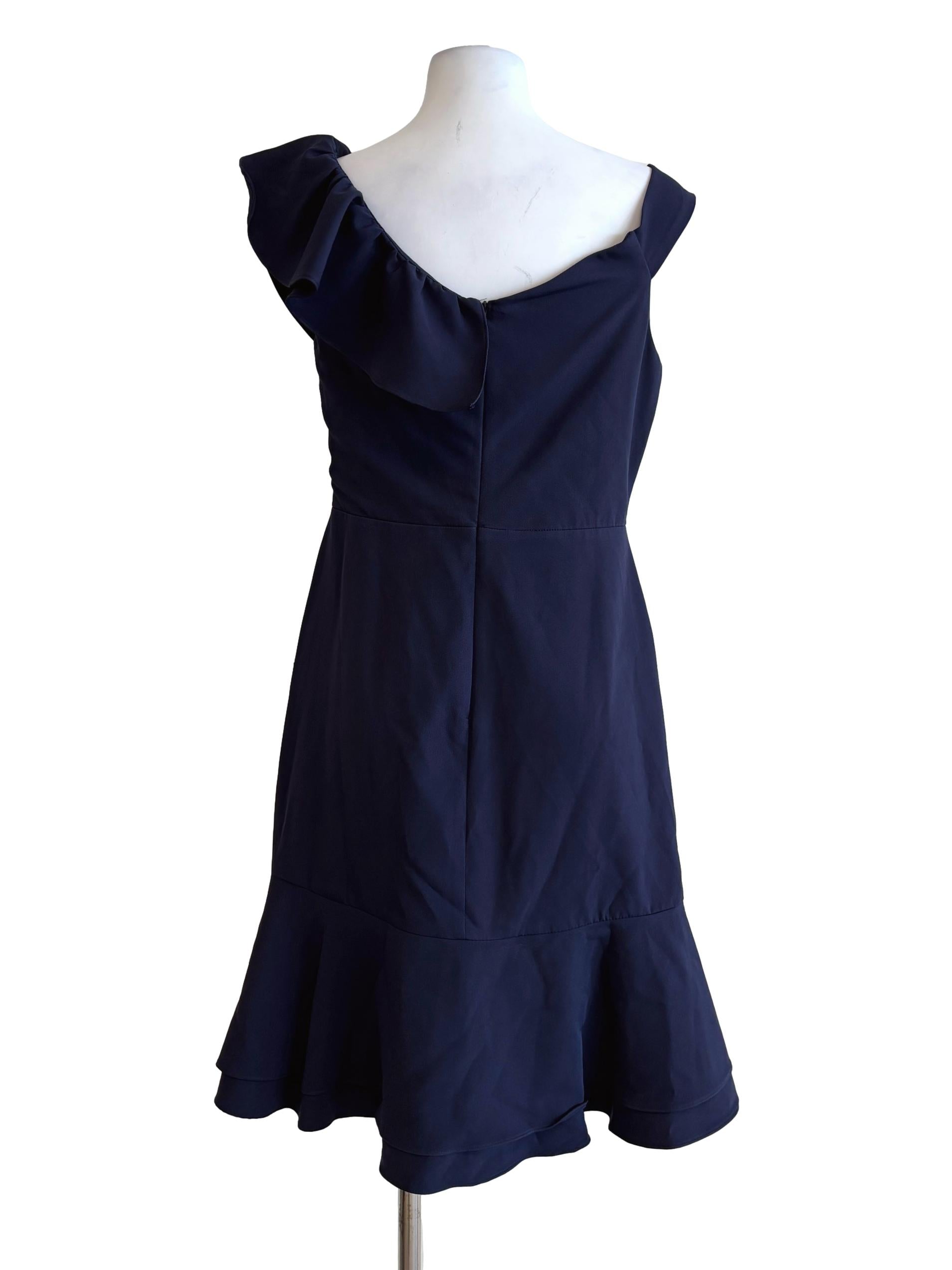 Navy Blue Ruffle Sleeveless Peplum Dress