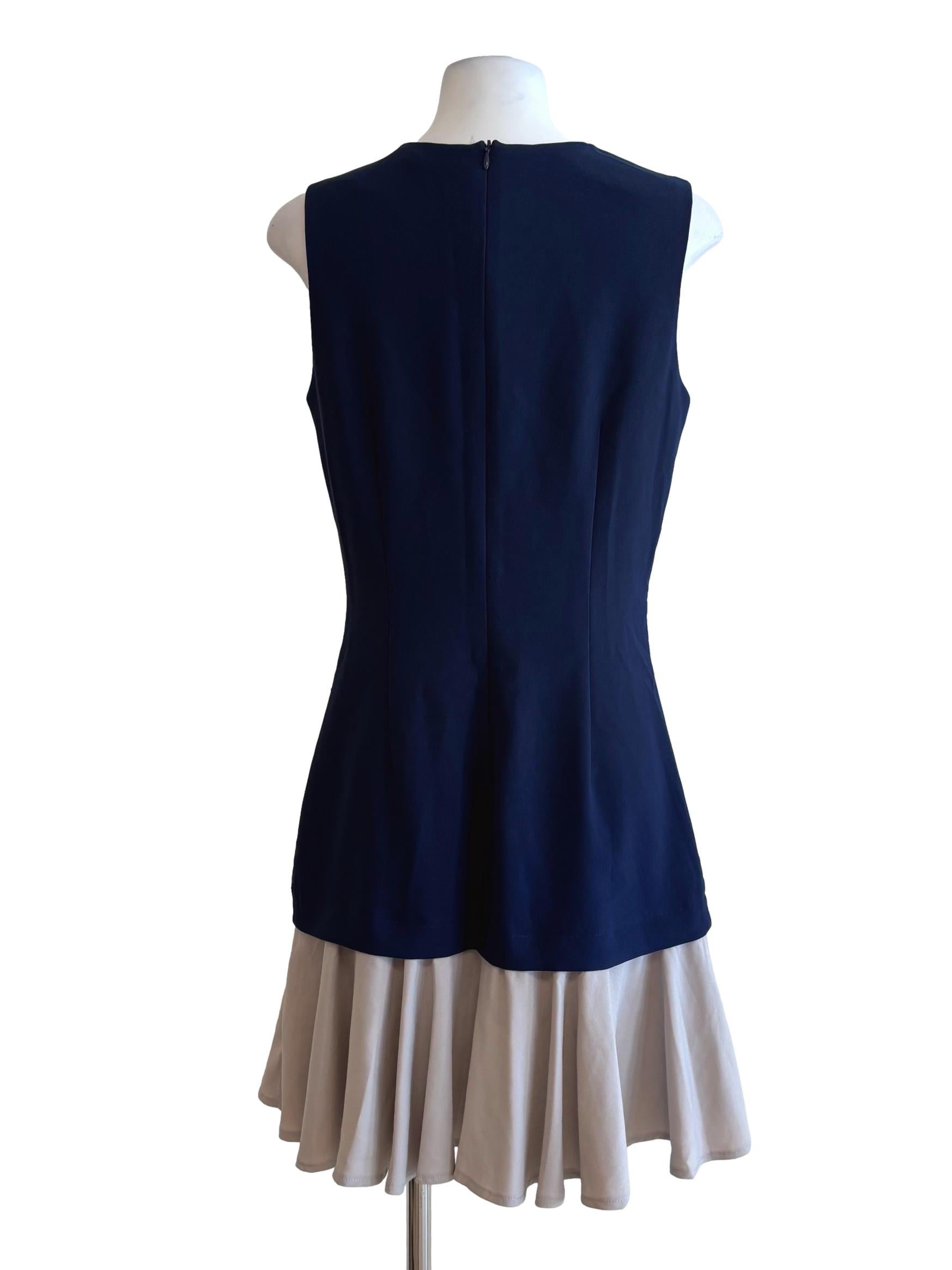 Navy Blue Grey Ruffle Sleeveless Dress