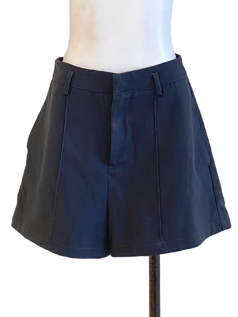 Dark Pebble Grey Buttoned Waist Regular Shorts