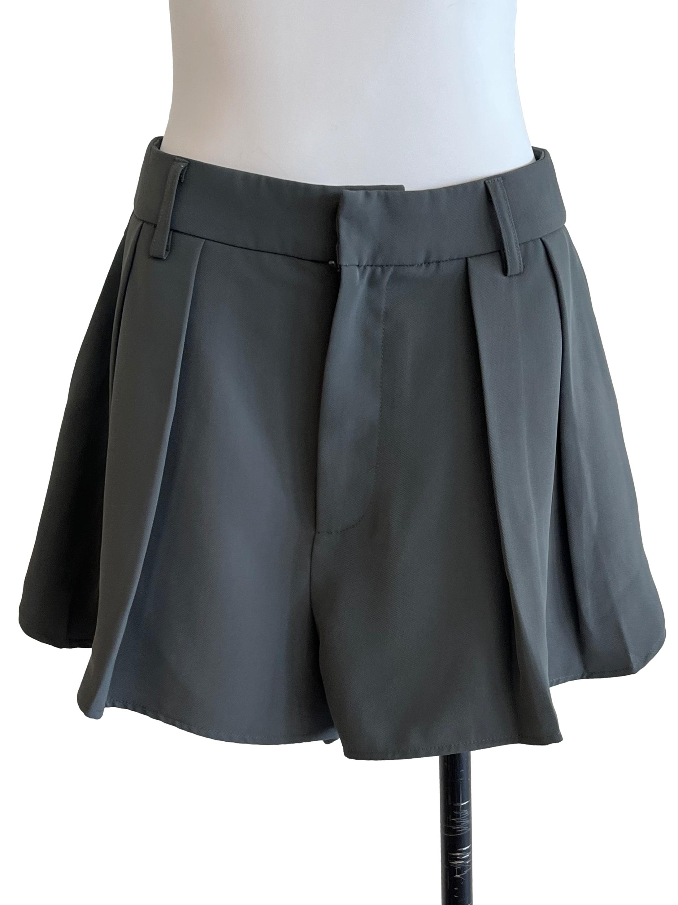 Grey Pleated Shorts