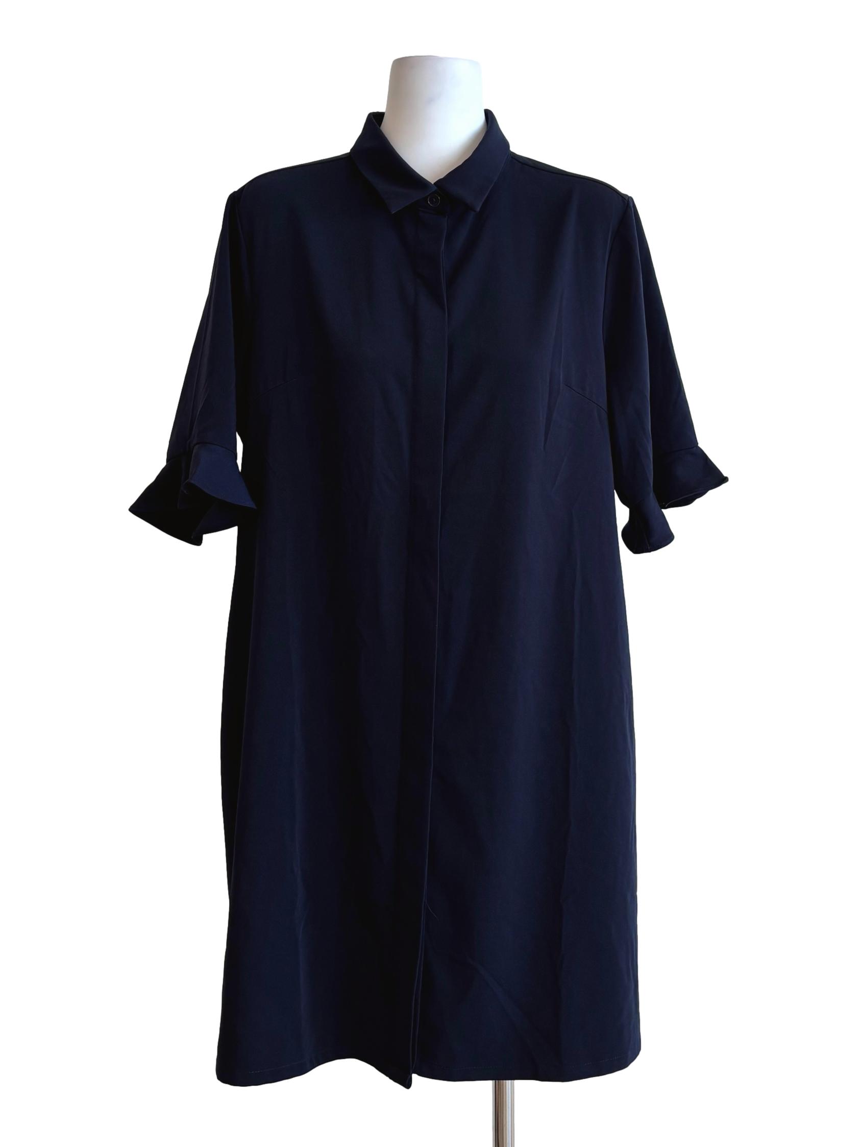 Navy Blue Short Sleeve Long Shirt Dress