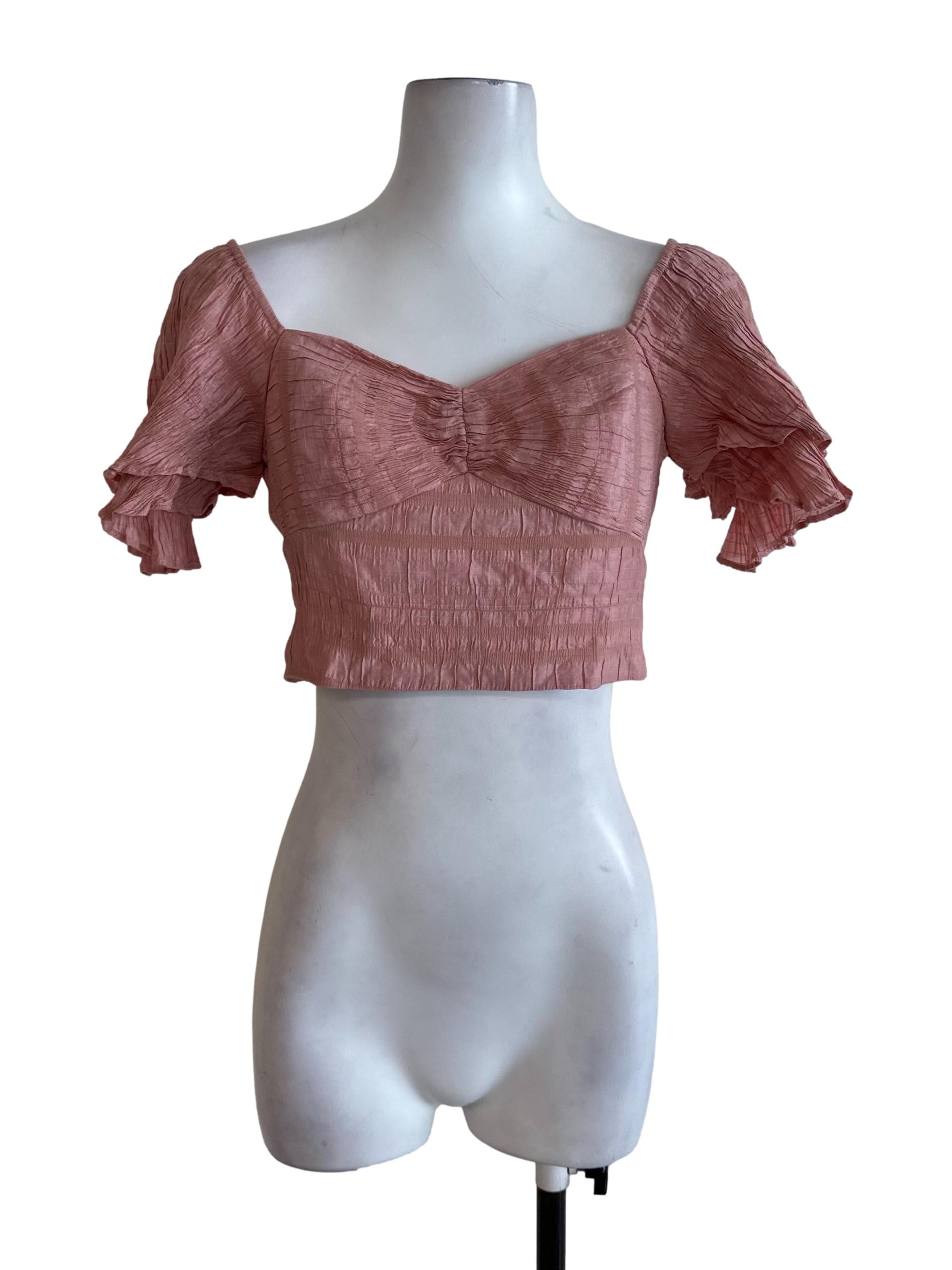 Rose Pink Textured Crop Top