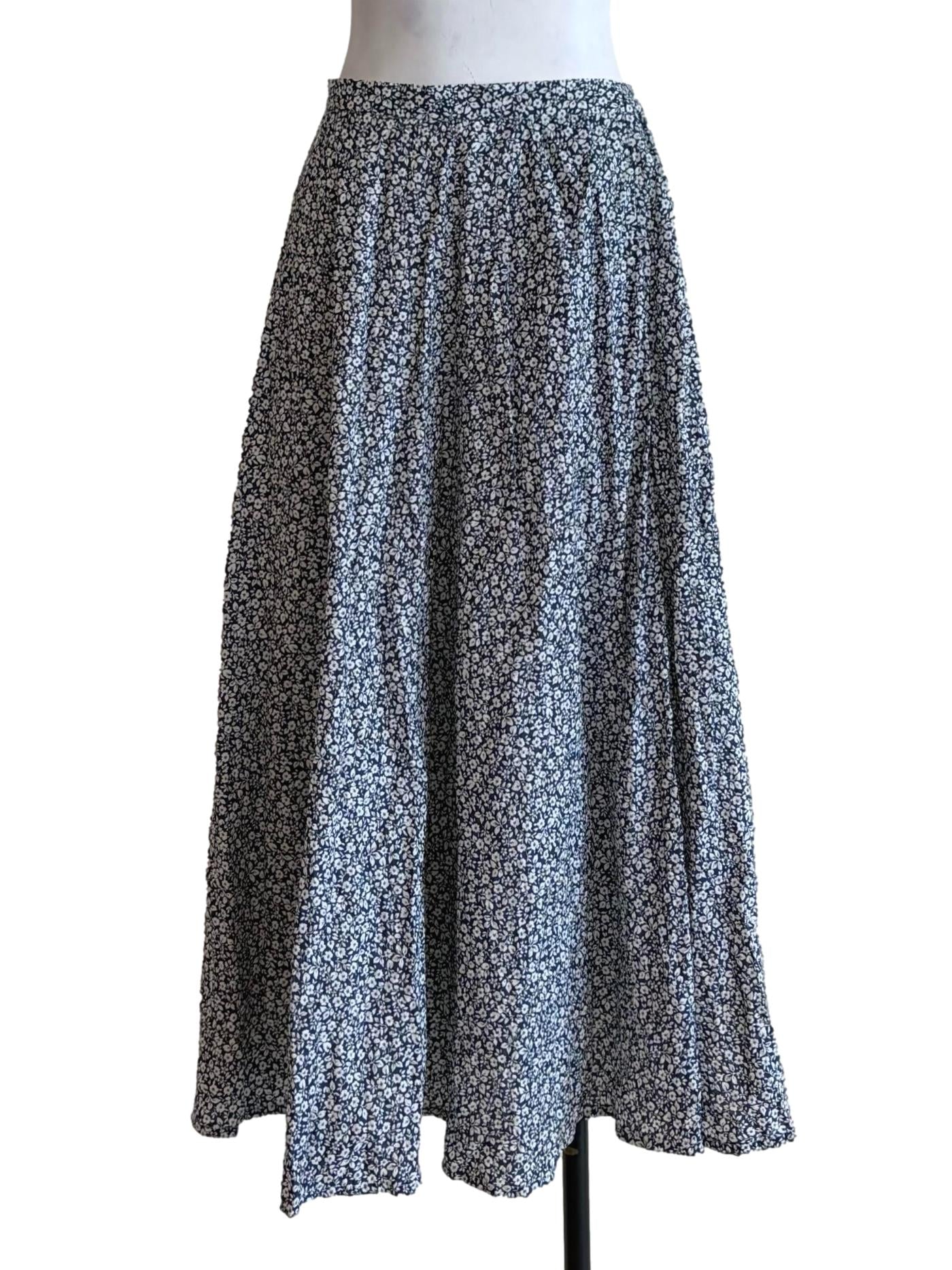Berry Blue Floral Pattern A-Line Skirt