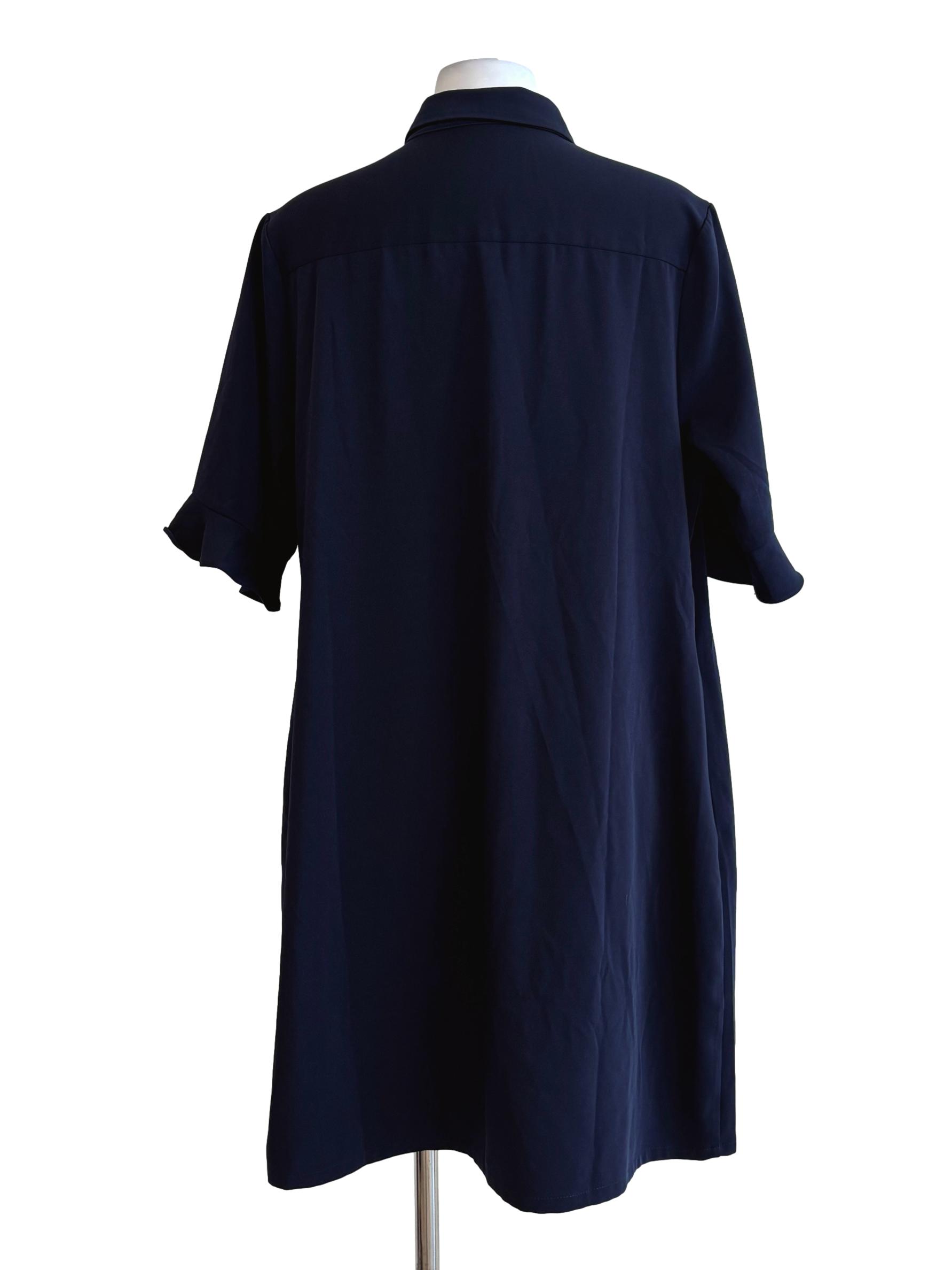 Navy Blue Short Sleeve Long Shirt Dress