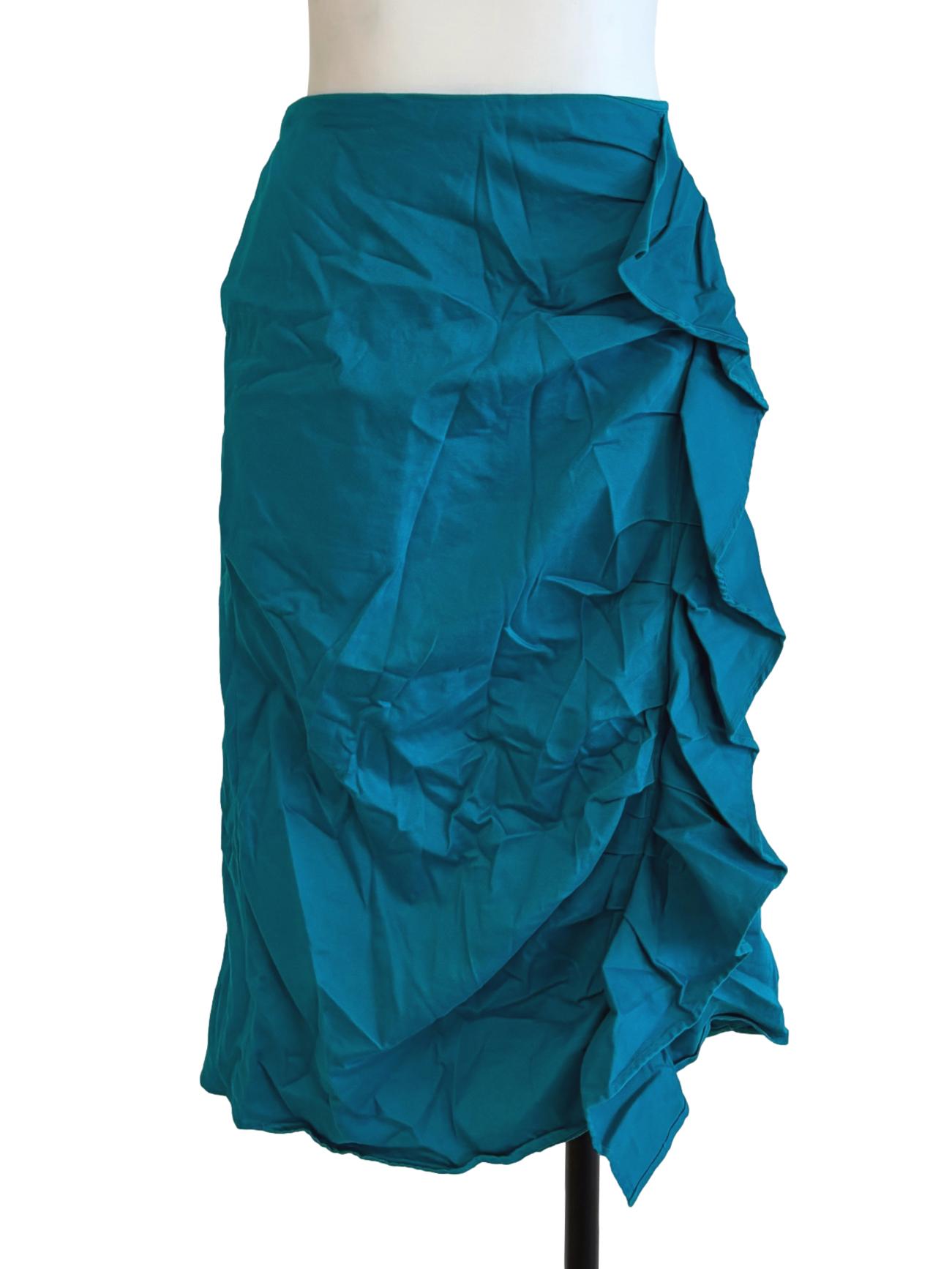 Teal Ruffle Midi Skirt