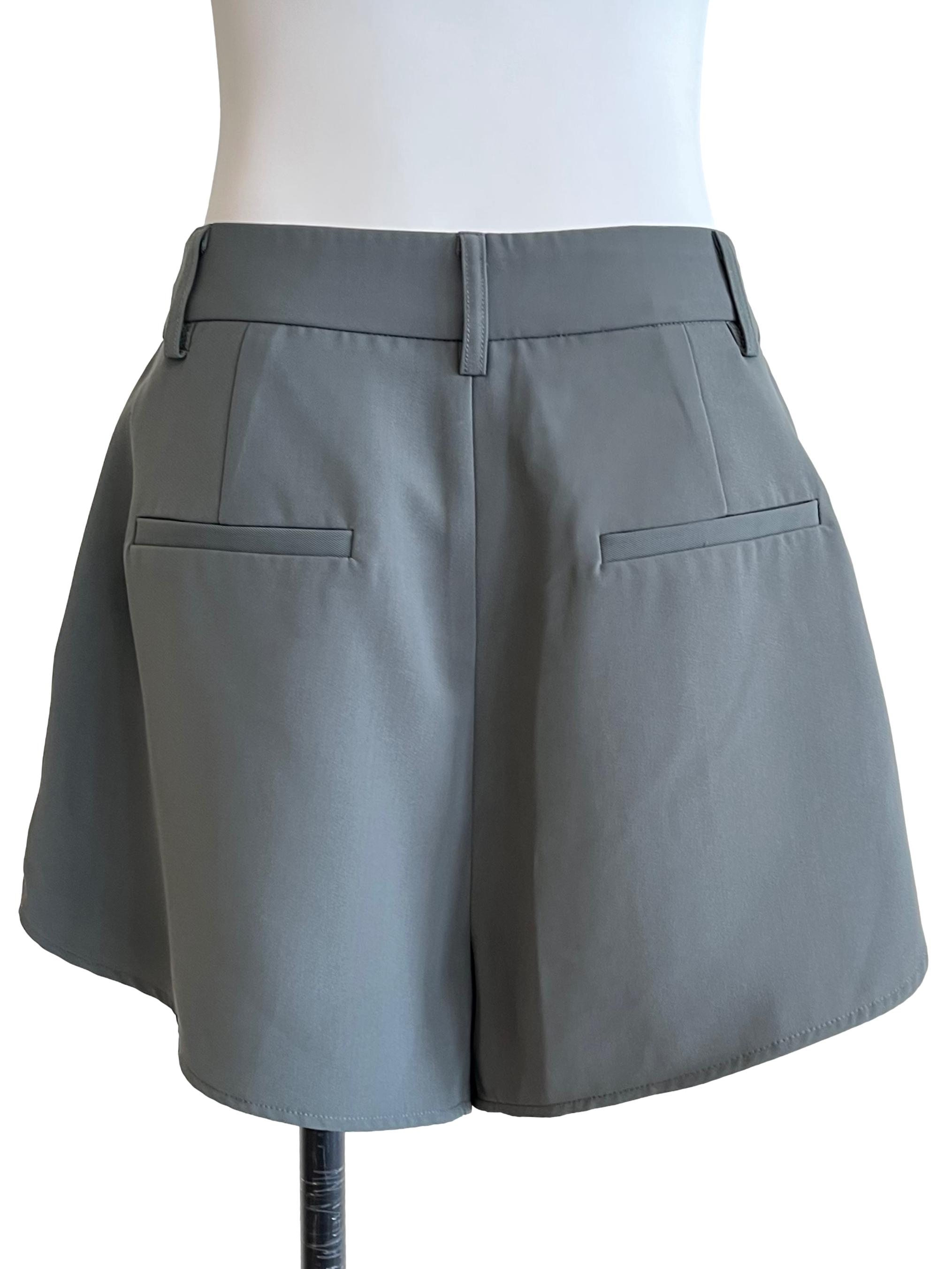 Grey Pleated Shorts