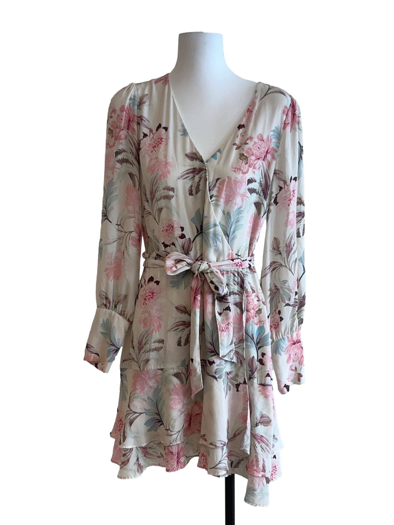Rice White Floral Wrap Dress