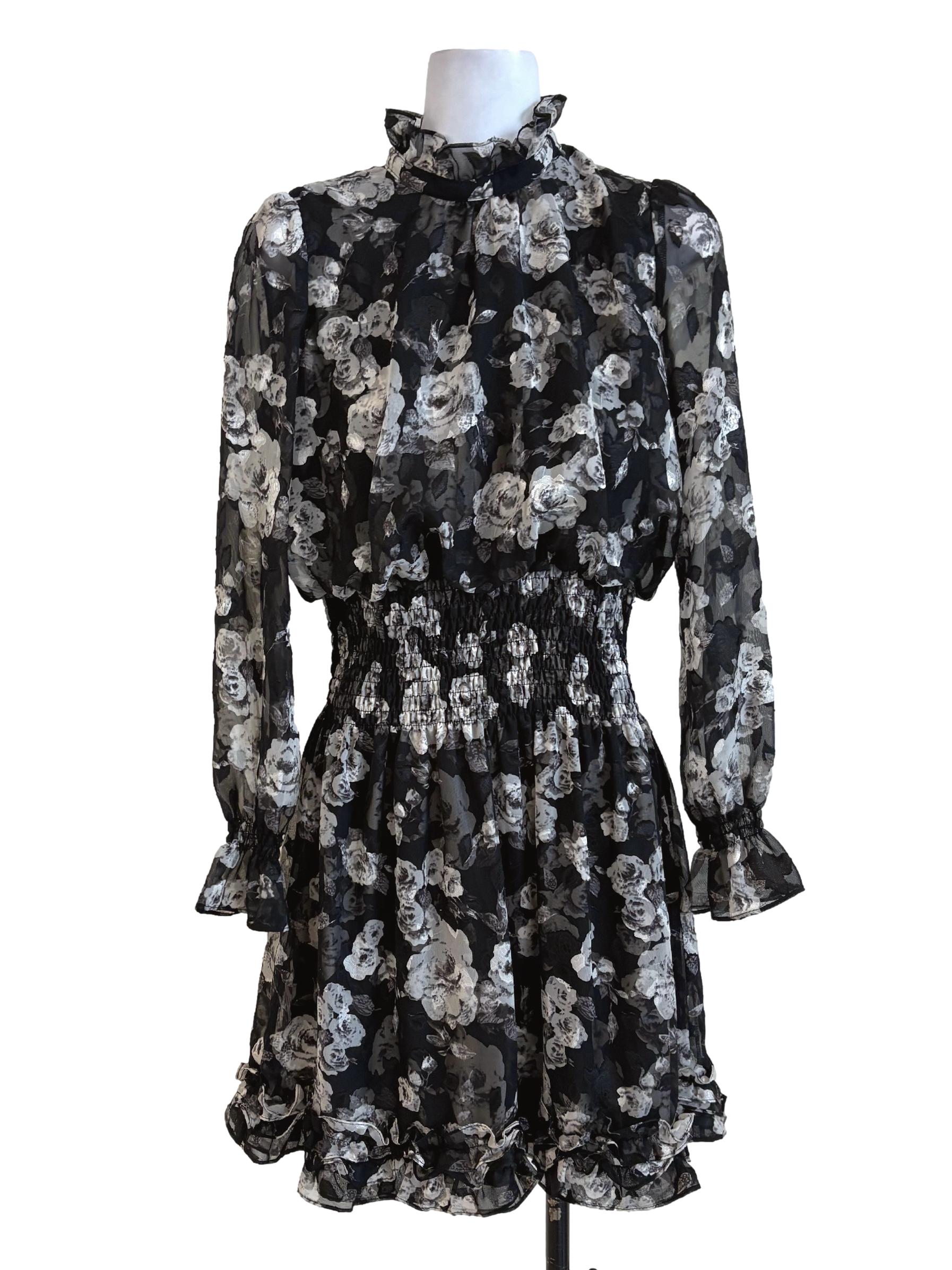 Black Floral Sheer Smock Dress