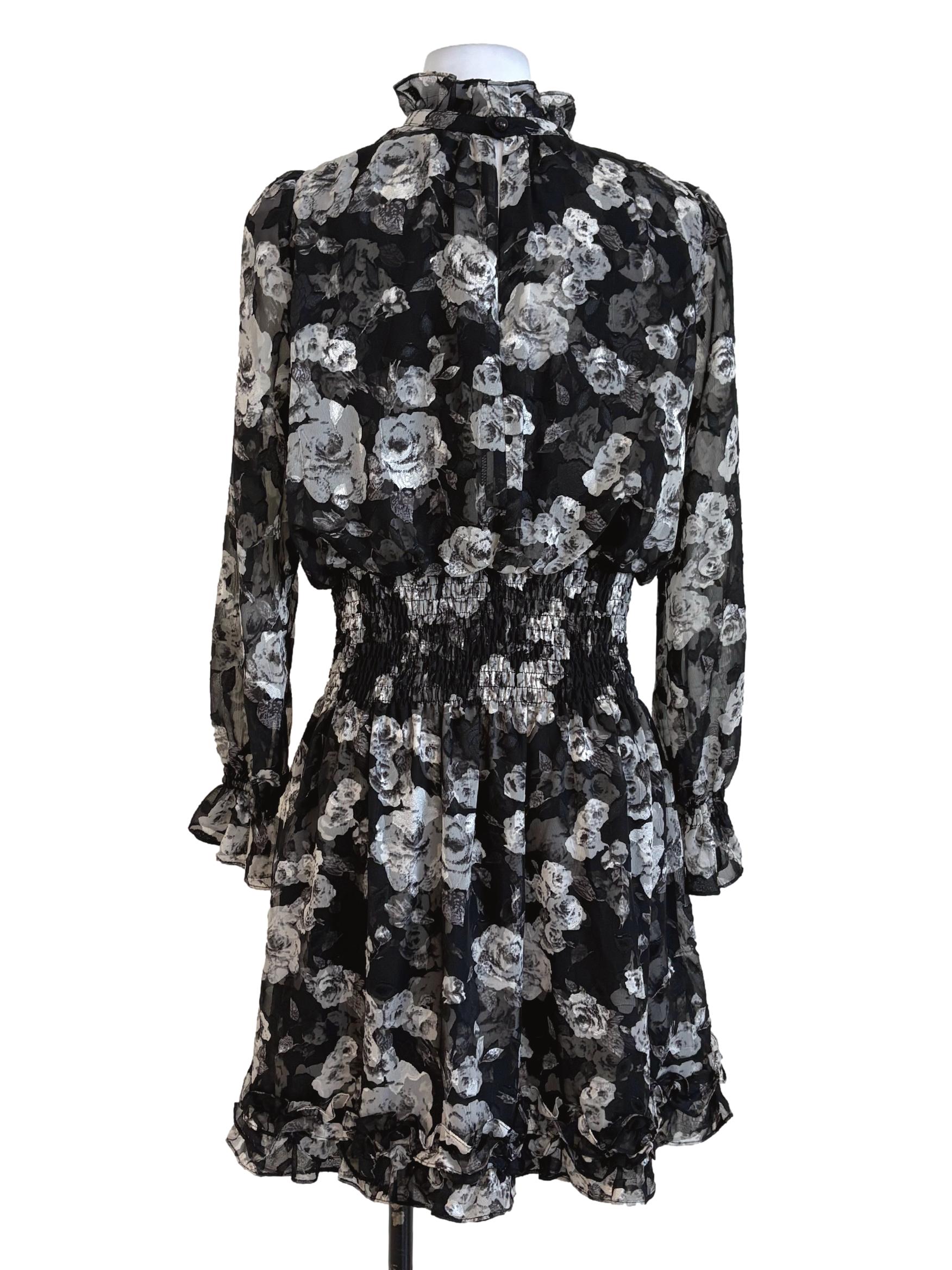 Black Floral Sheer Smock Dress