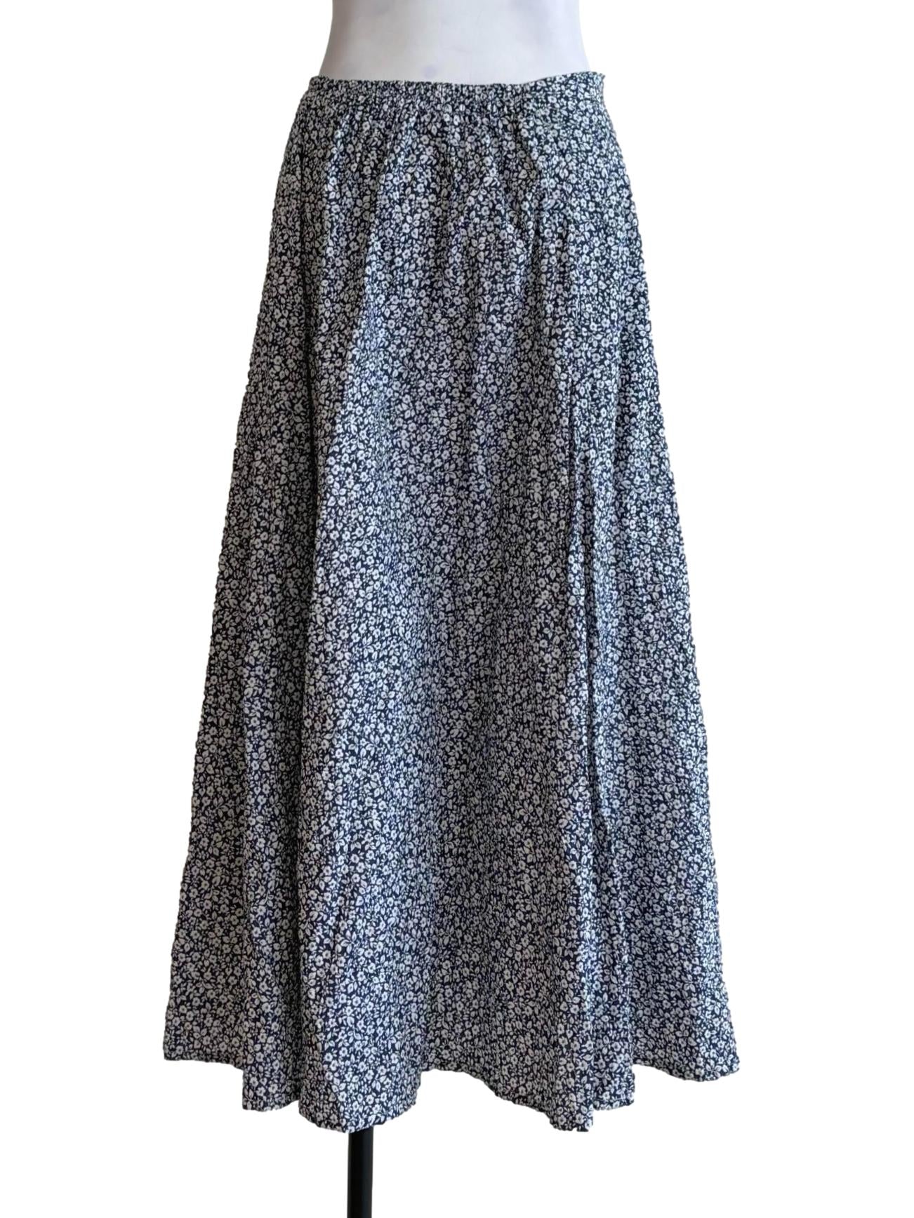 Berry Blue Floral Pattern A-Line Skirt