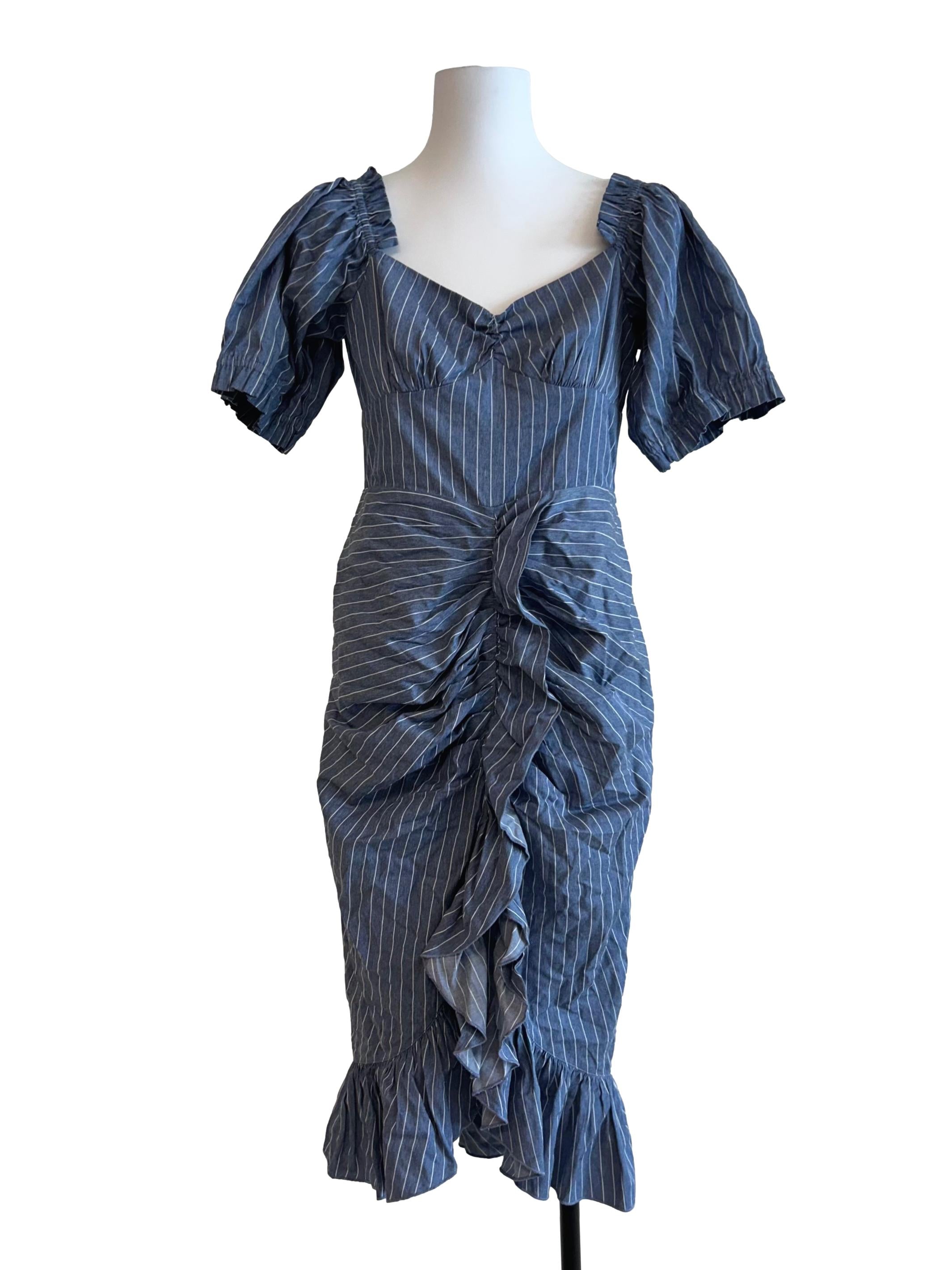 Denim Blue Striped Ruffled Dress