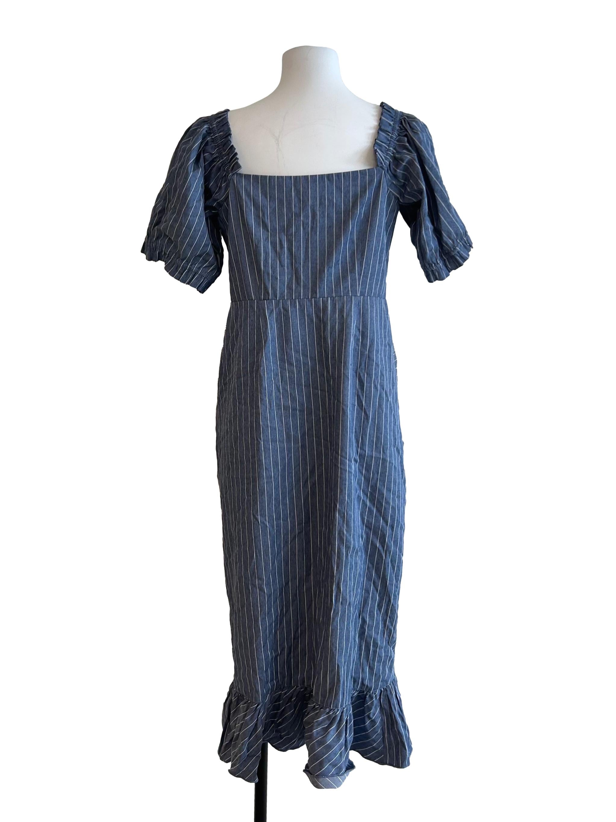Denim Blue Striped Ruffled Dress