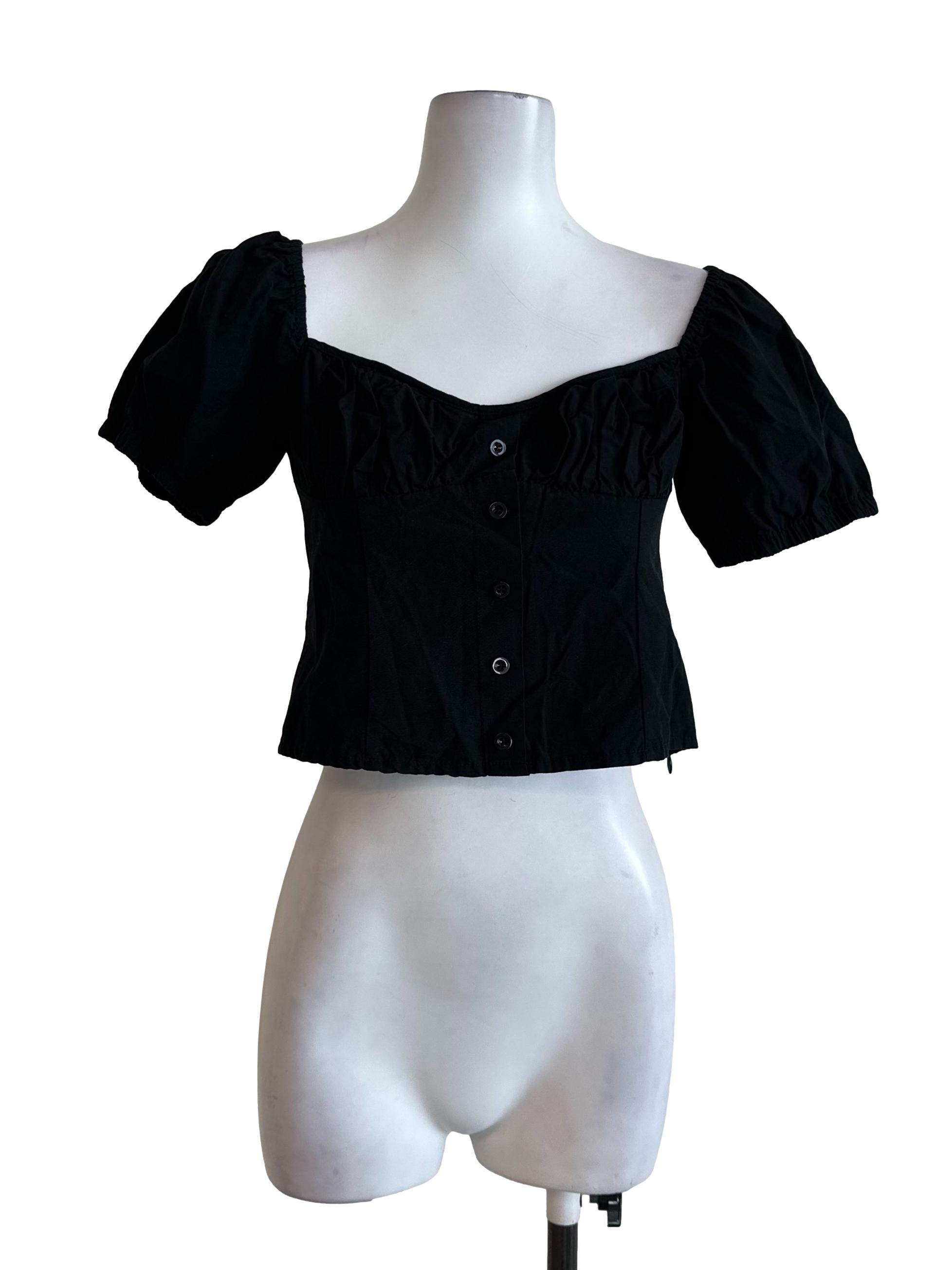 Rich Black Button Short Sleeve Top