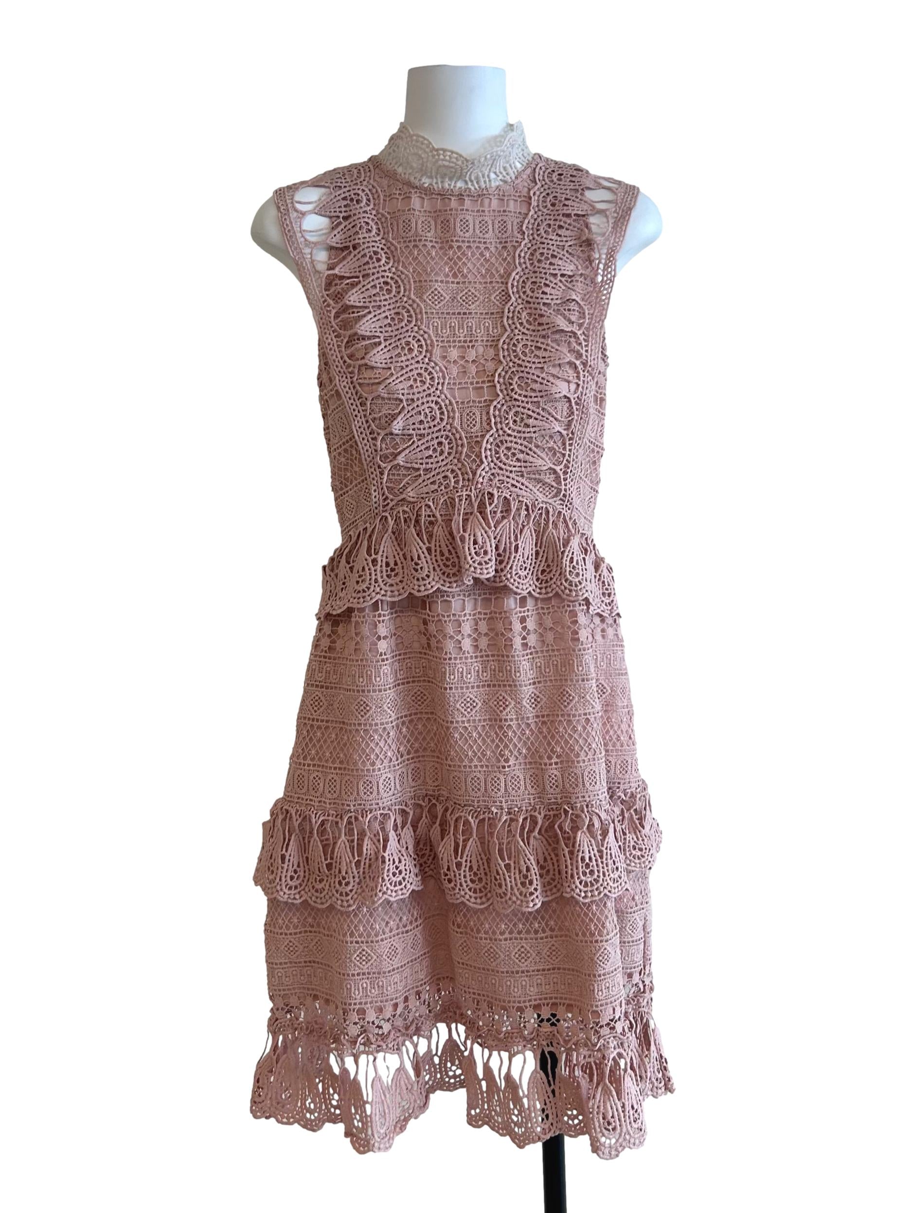 Dusty Pink Lace High Neck Dress