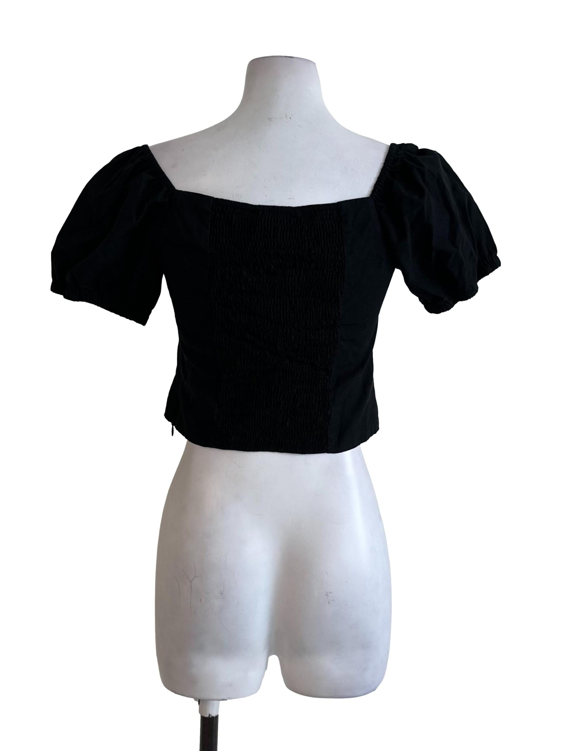 Rich Black Button Short Sleeve Top