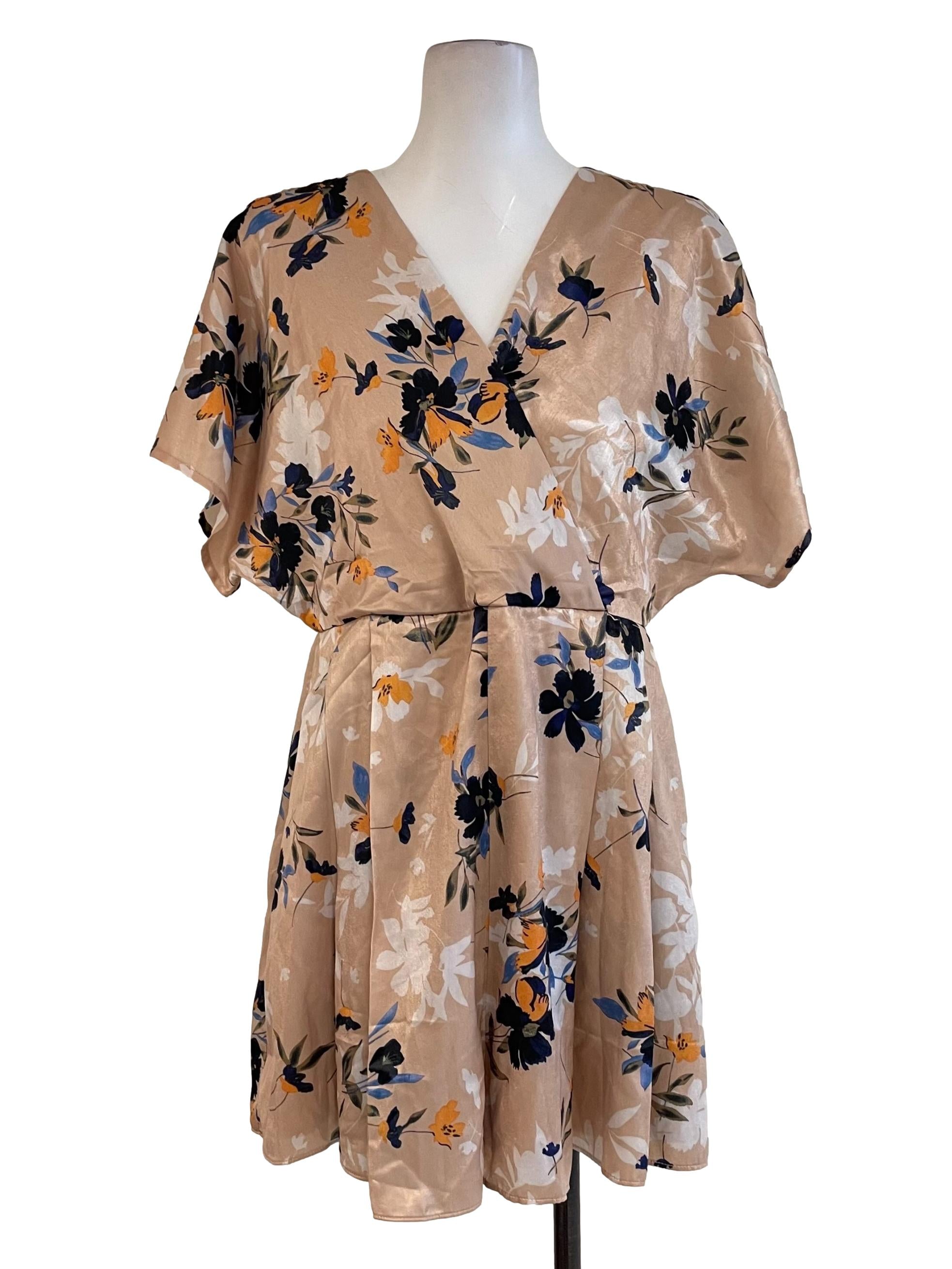Dark Champagne Floral Satin Romper