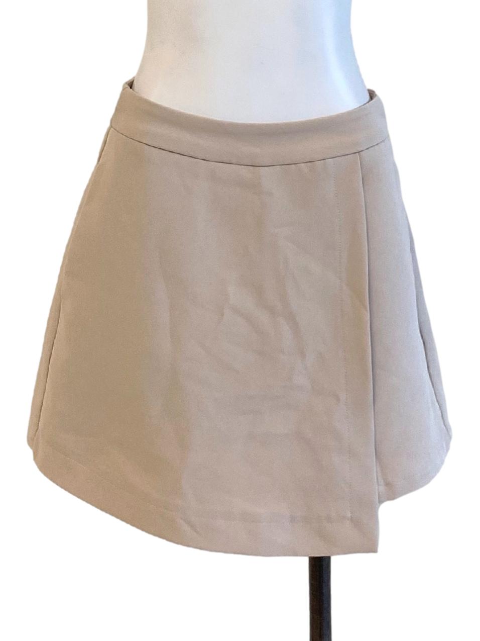 Beige Brown Zipped Loose A-Line Skort