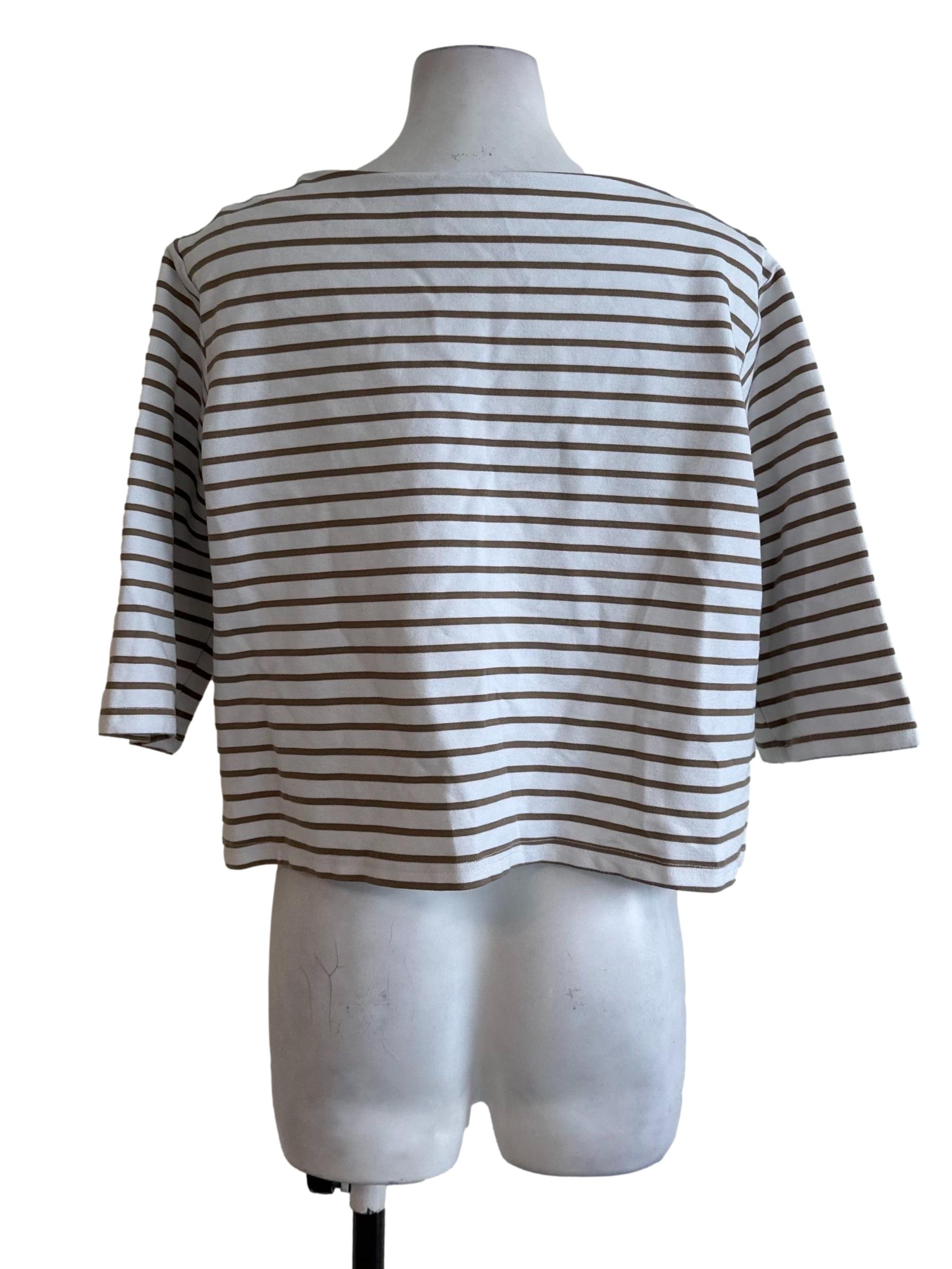 White Beige Stripe Pattern Top