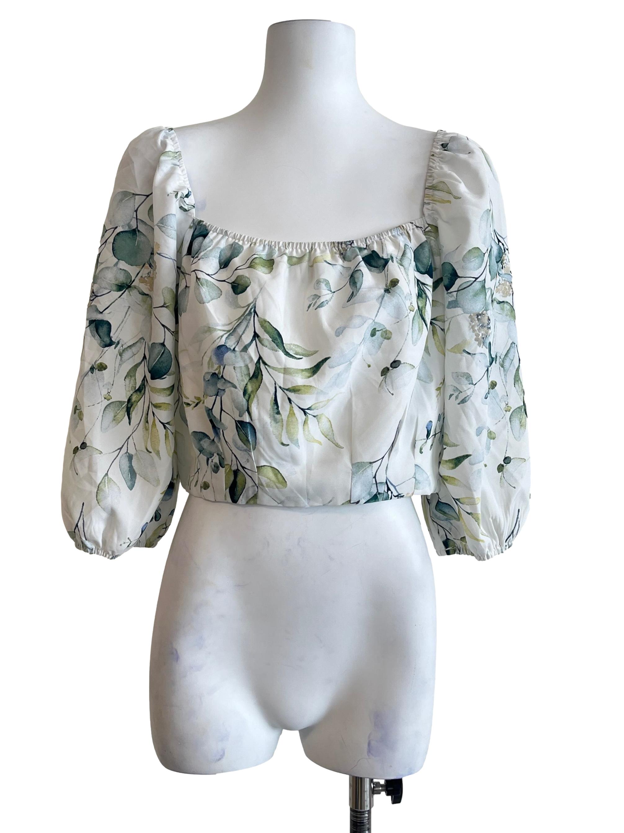 Pearl White Straight Across Long Puff Sleeve Top TTR