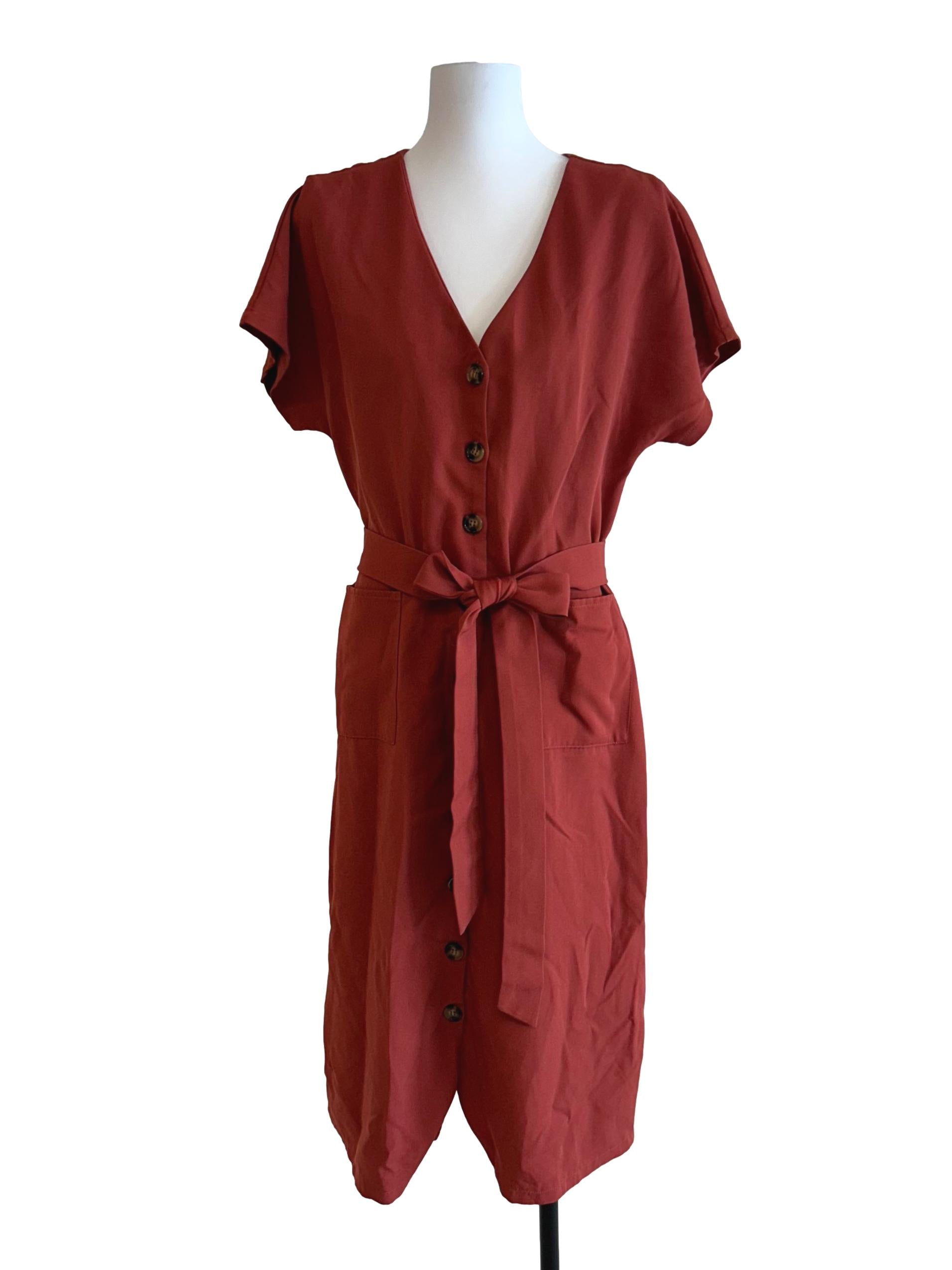 Crimson Red Button Up Dress