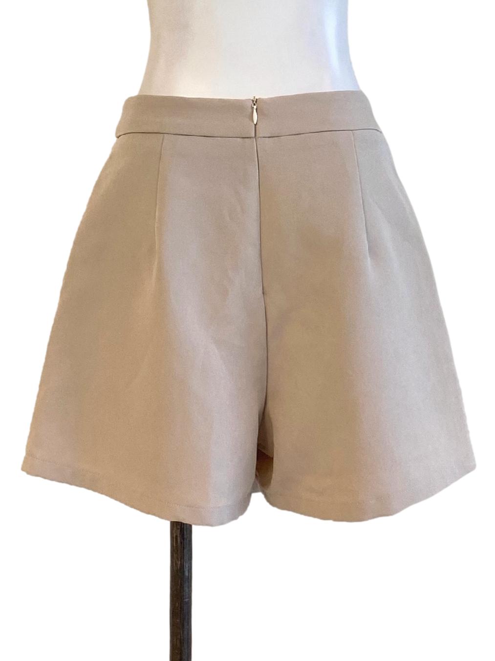 Beige Brown Zipped Loose A-Line Skort