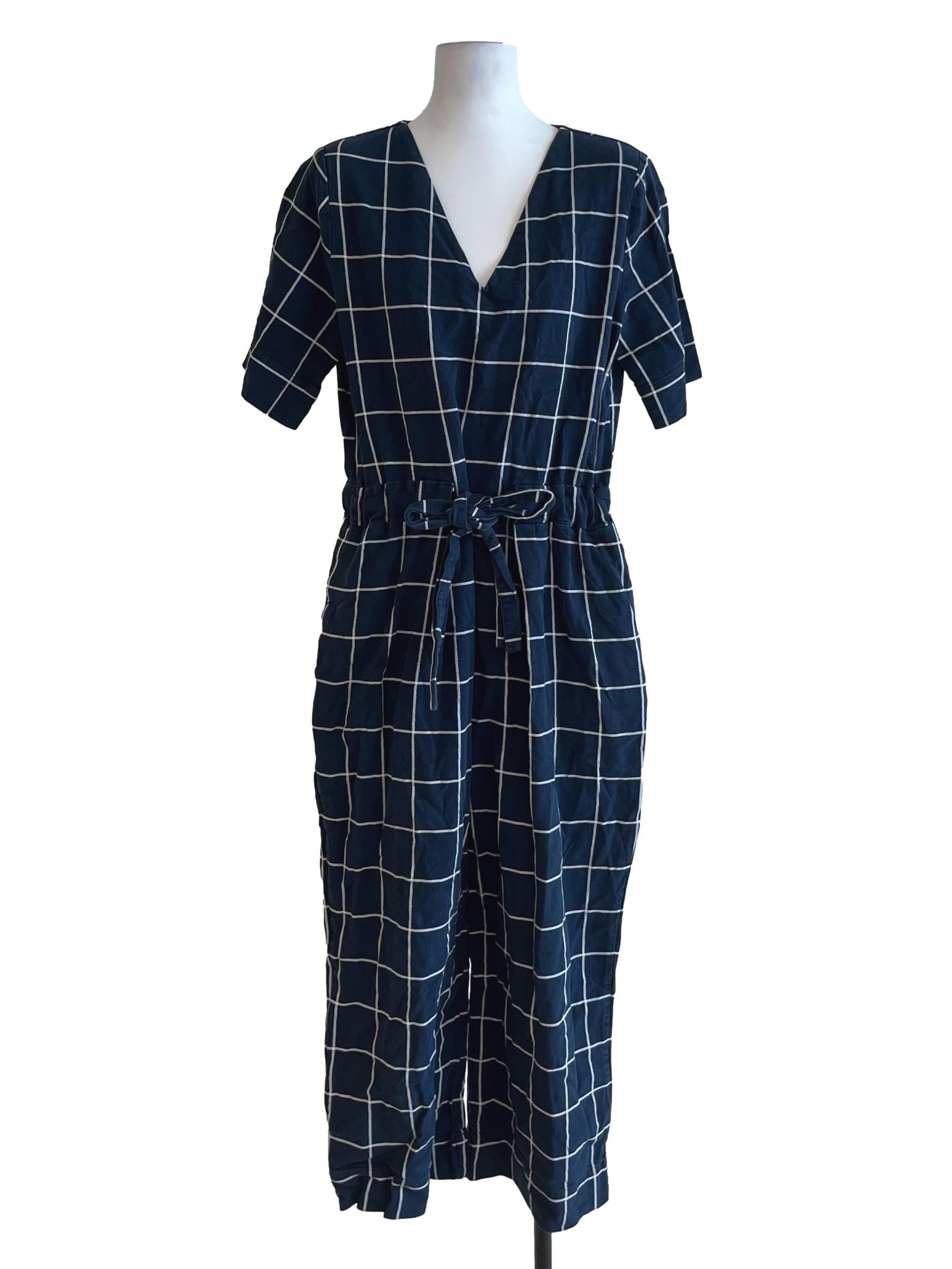 Navy Blue Checks Jumpsuit