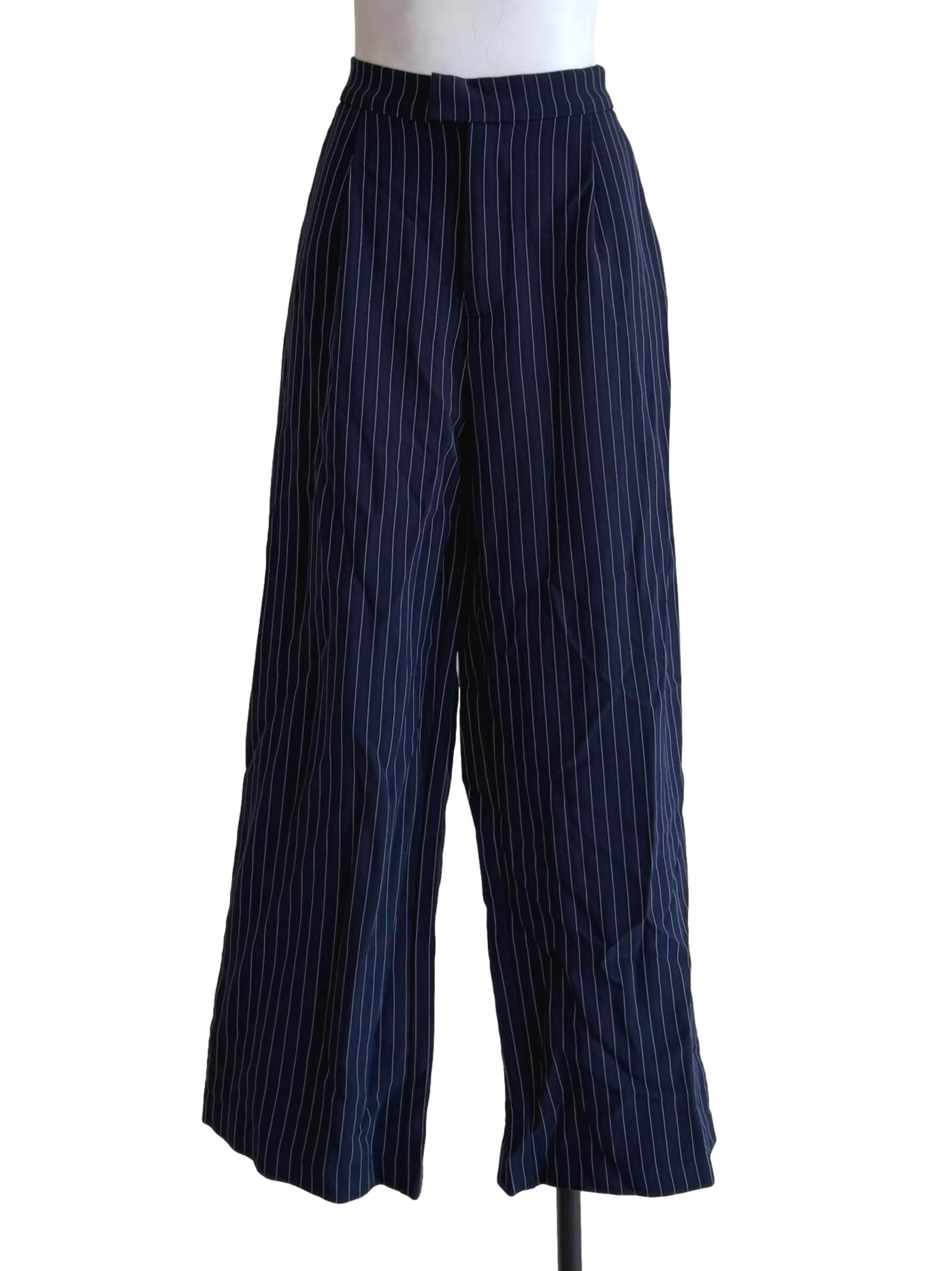Indigo Blue Pinstripe Straight Pants