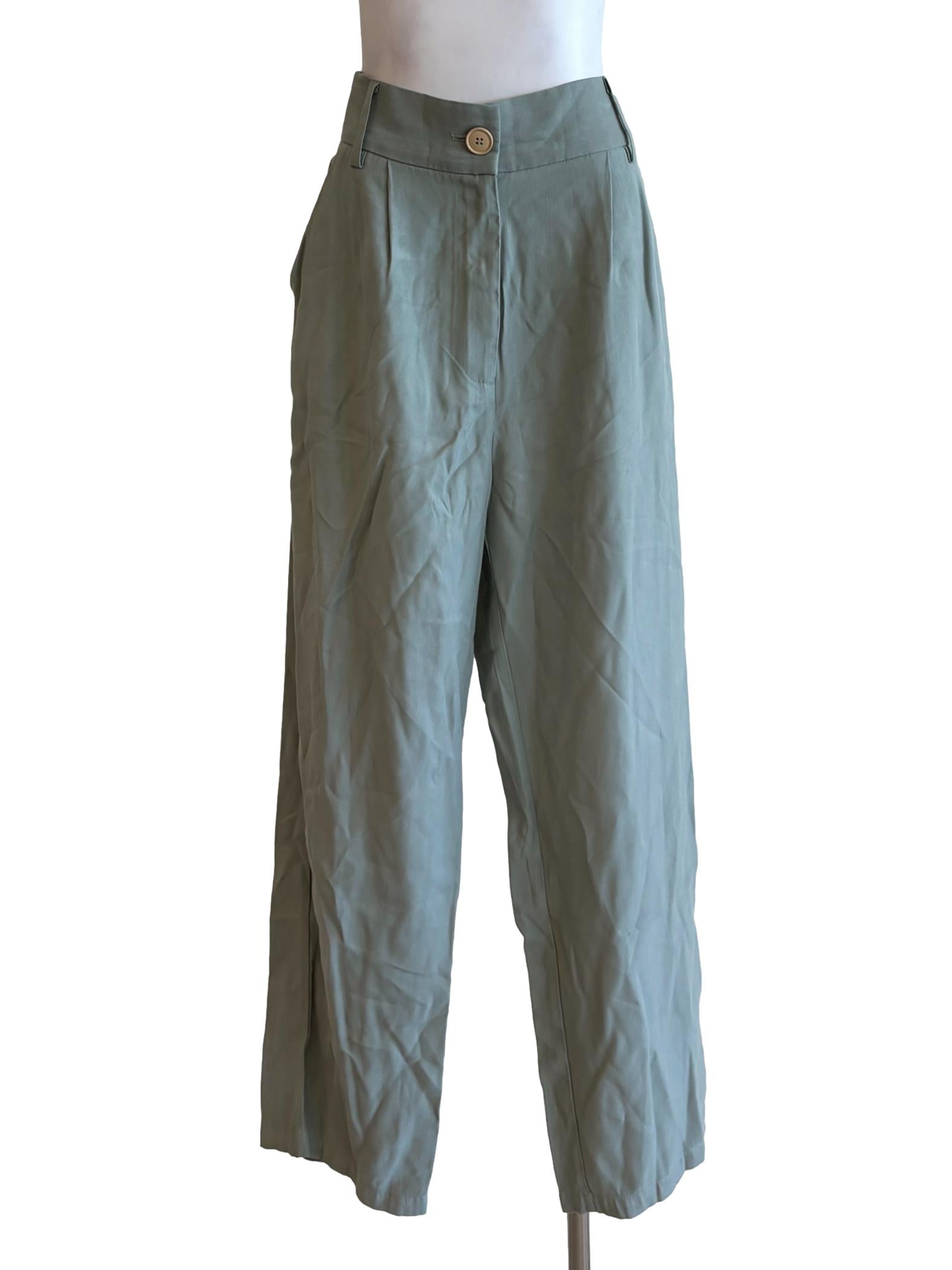 Mint Green Pleated Linen Pants