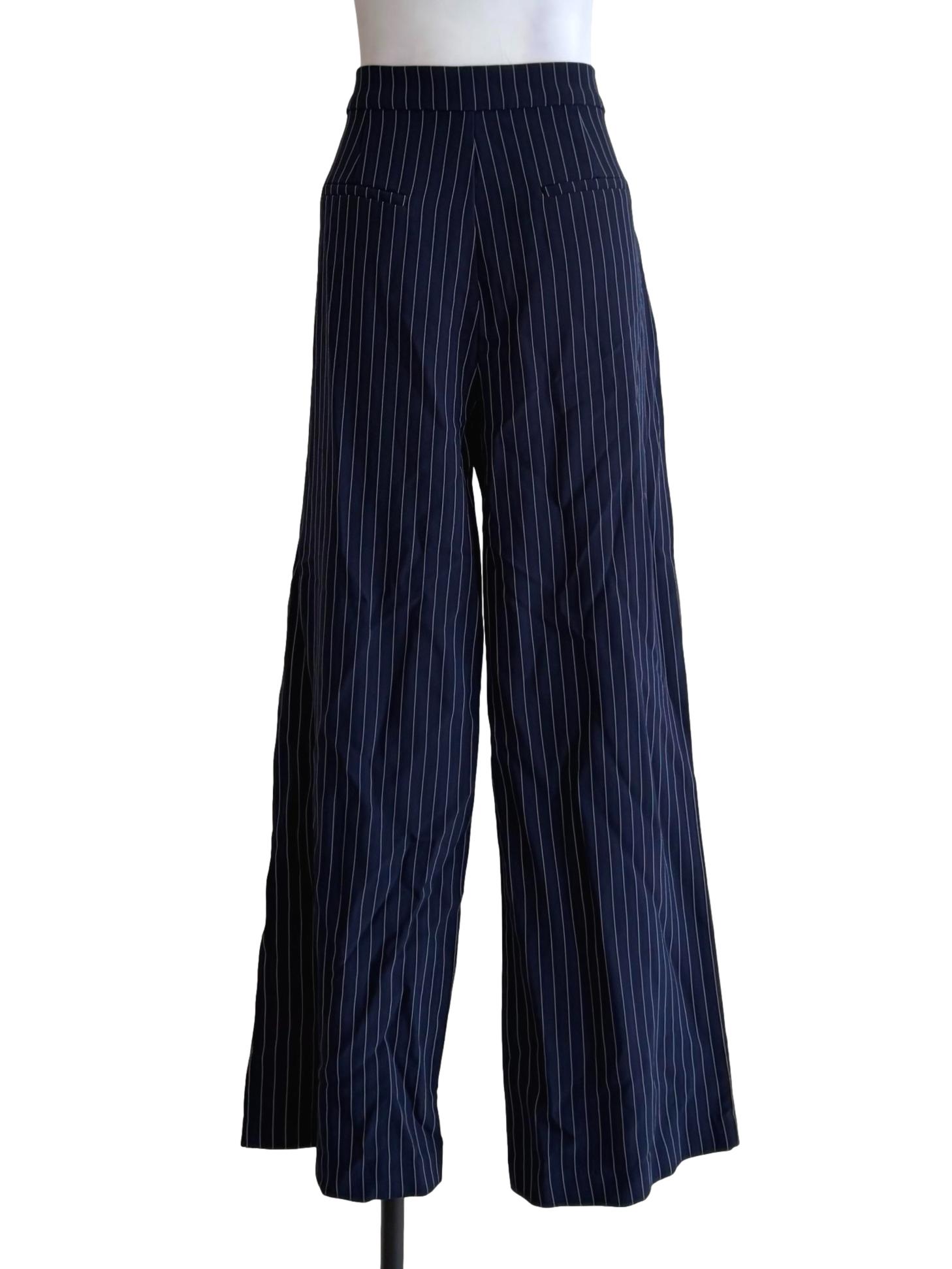 Indigo Blue Pinstripe Straight Pants