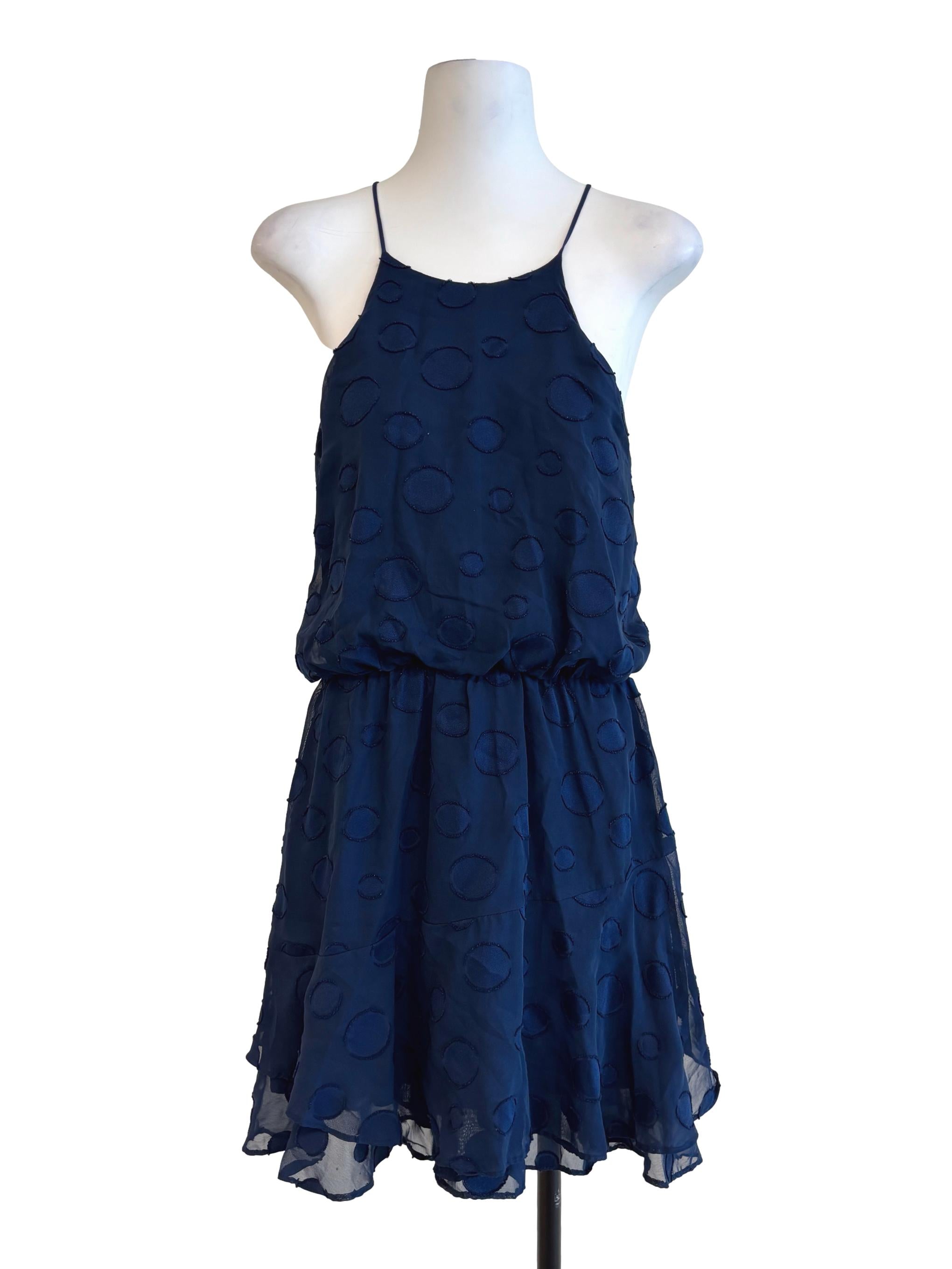 Navy Blue Textured Halter Dress