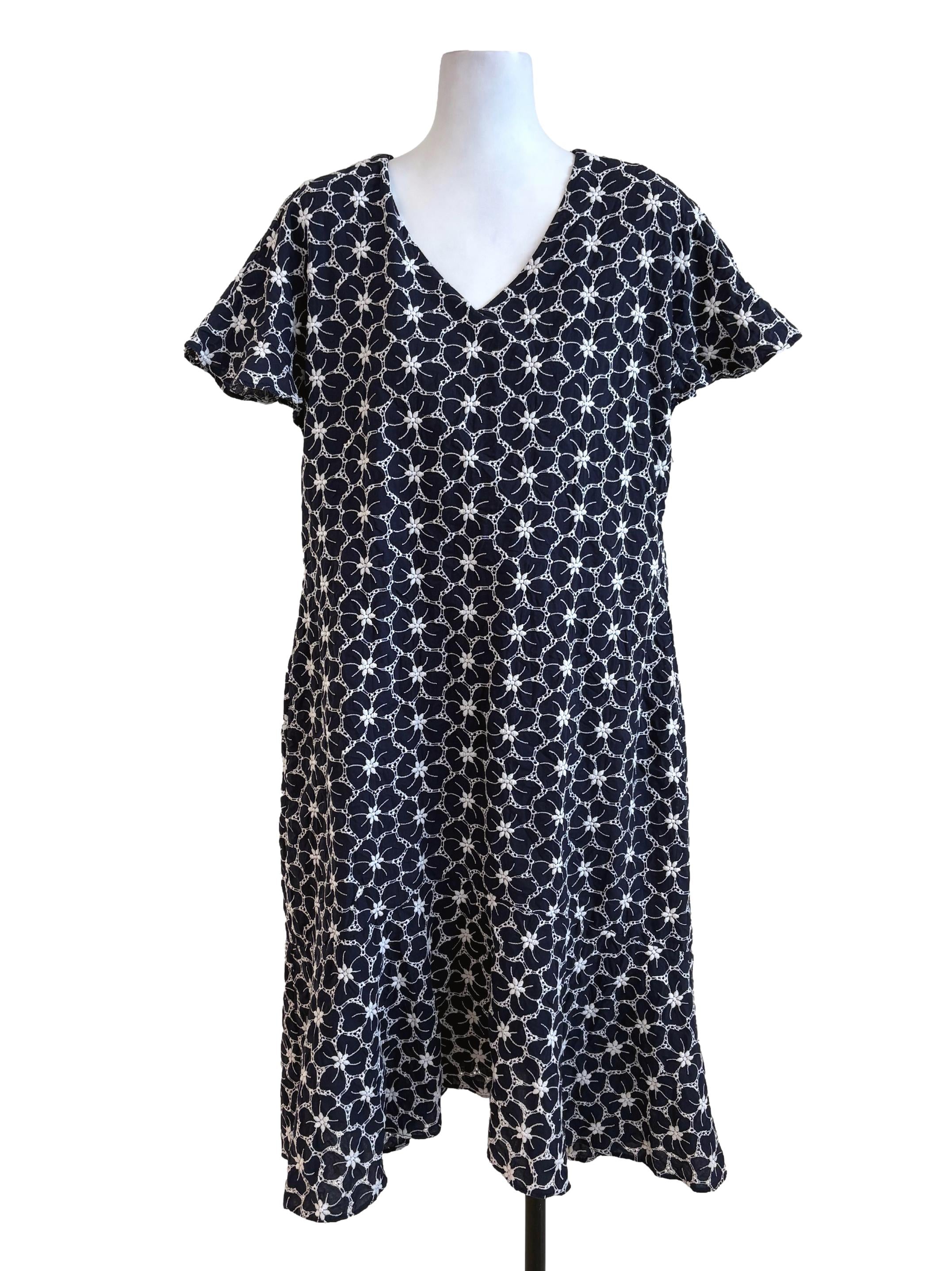 Dark Blue Floral Embroidered Dress