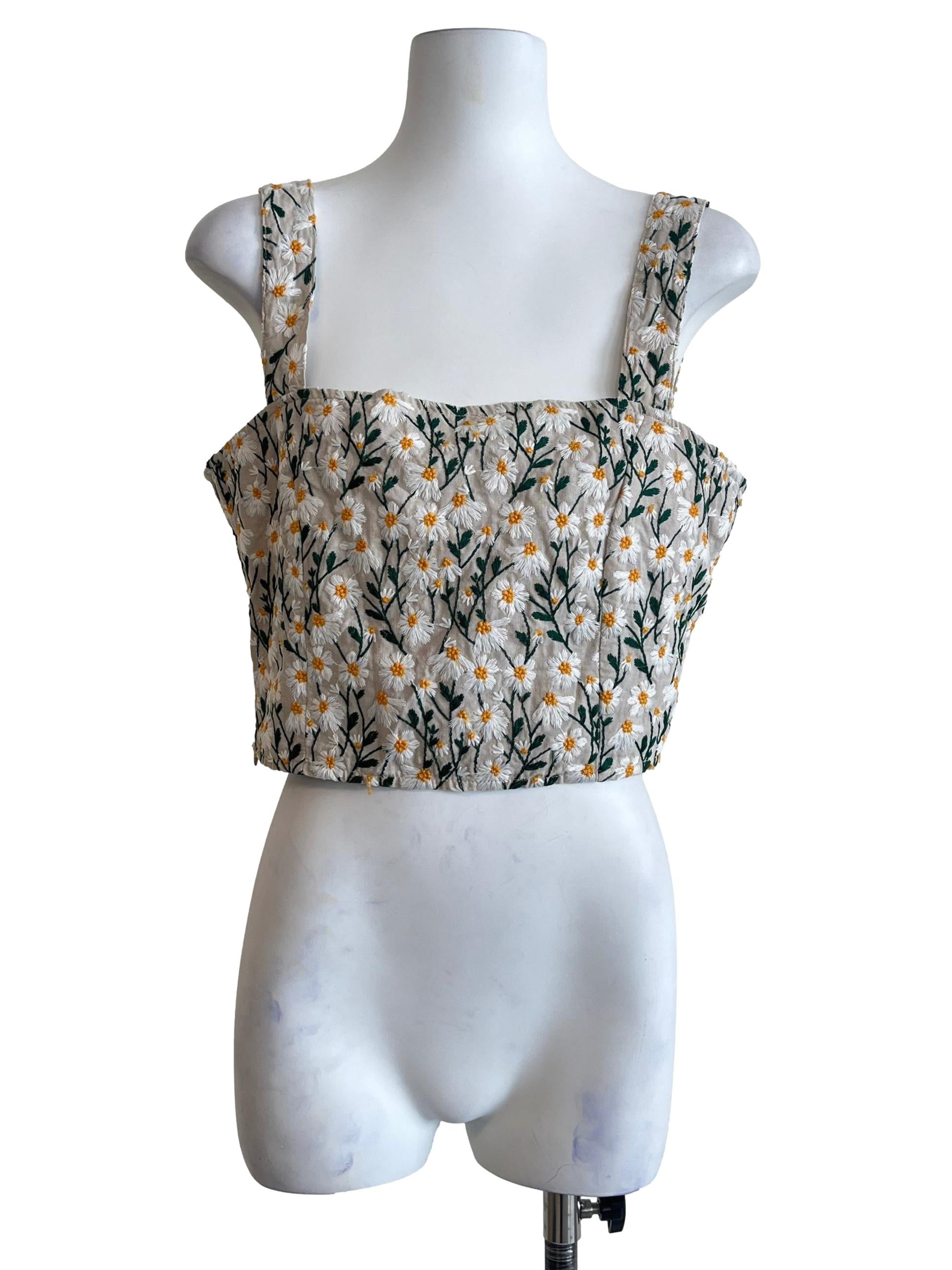 Beige White Straight Across Sleeveless Top
