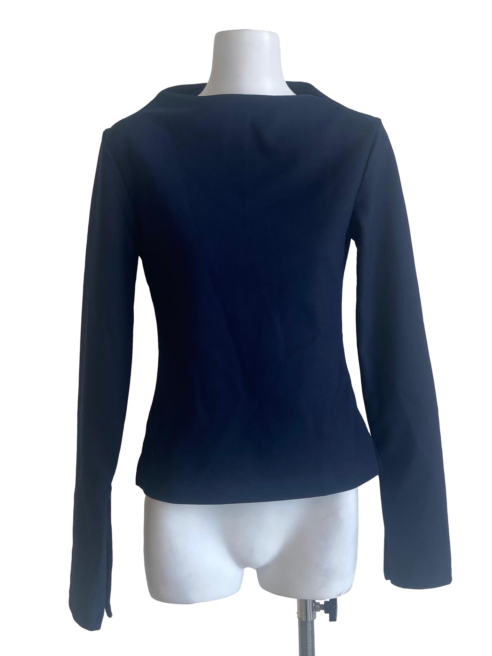Navy Blue Slit Sabrina Neck Top
