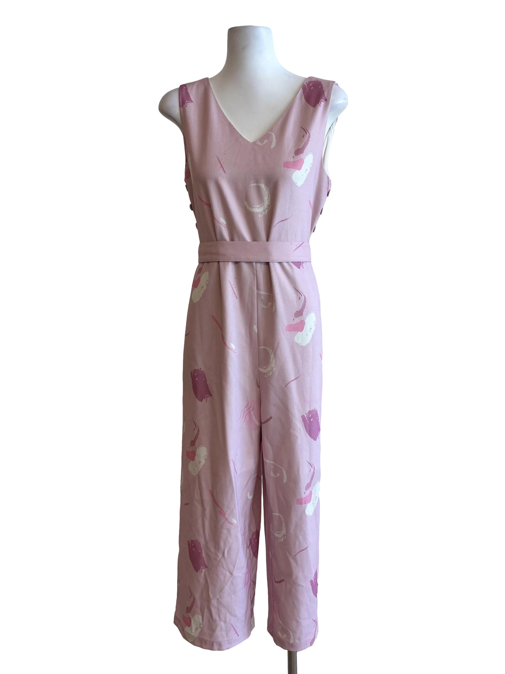 Bubble Gum Pink Sleeveless Printed Jumpsuit