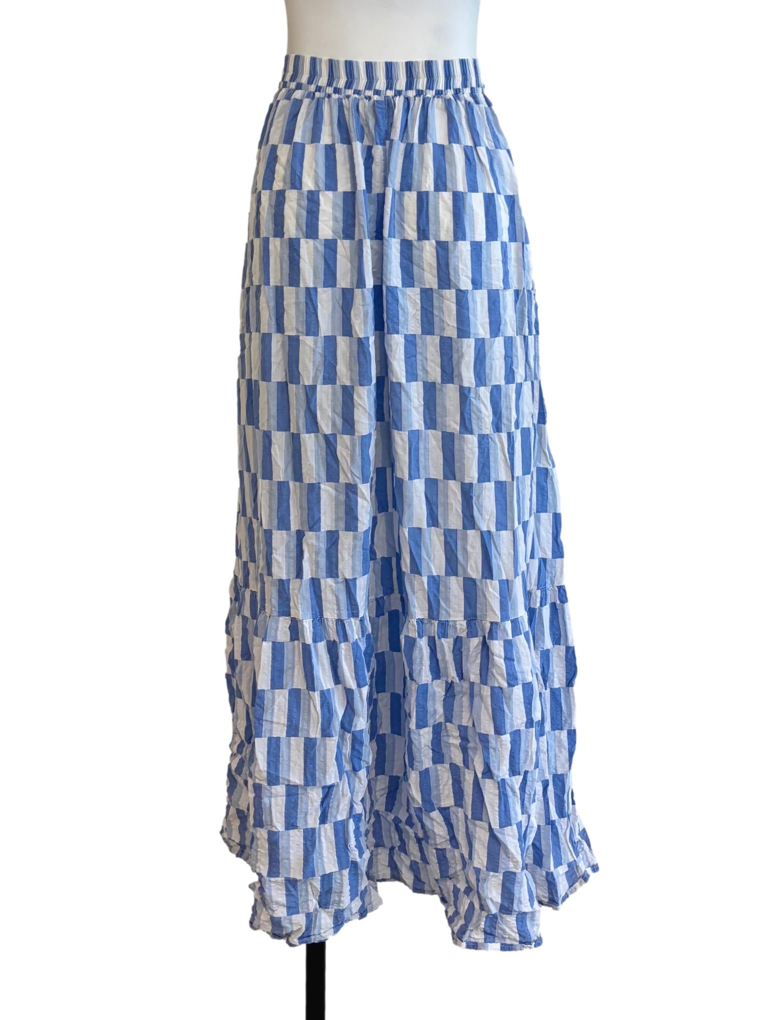 Blue Two Tone Patterned Skirt