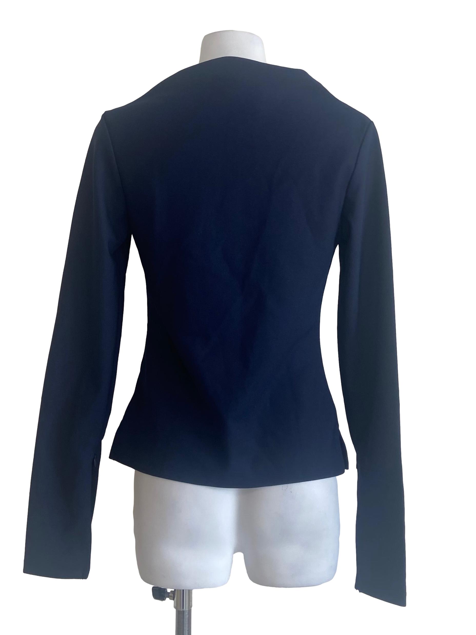Navy Blue Slit Sabrina Neck Top