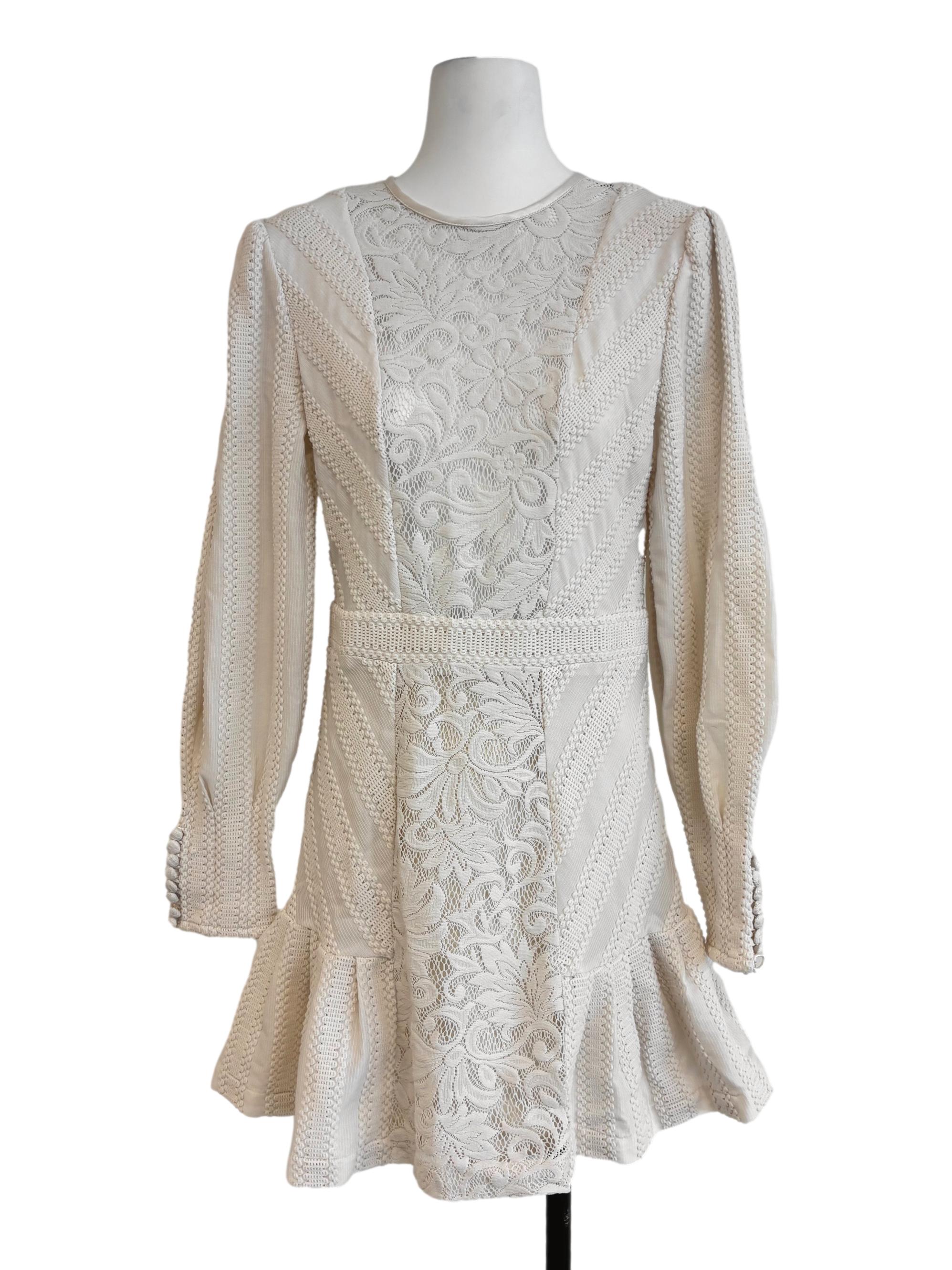 Powder White Long Sleeve Lace Dress