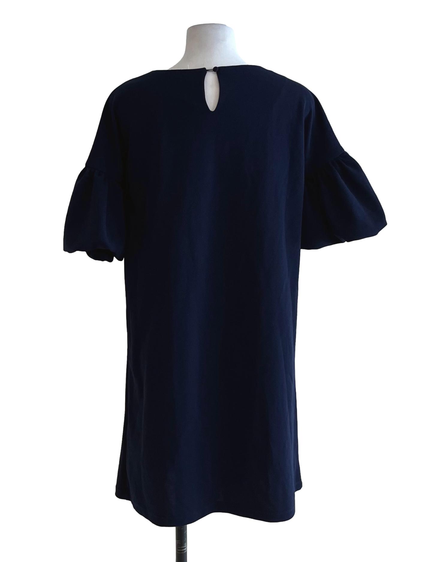 Navy Blue Jewel Neckline Empire Dress