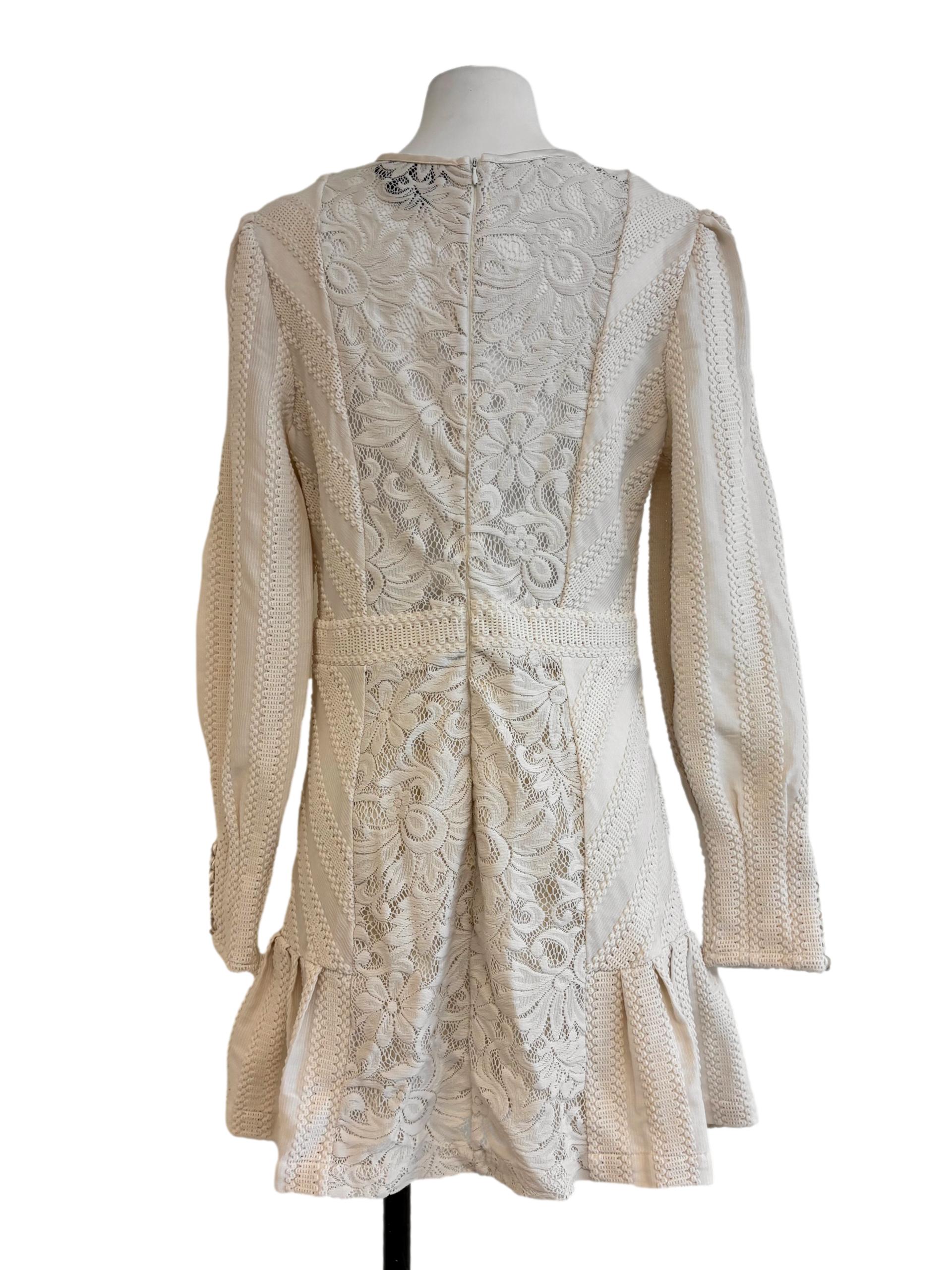 Powder White Long Sleeve Lace Dress