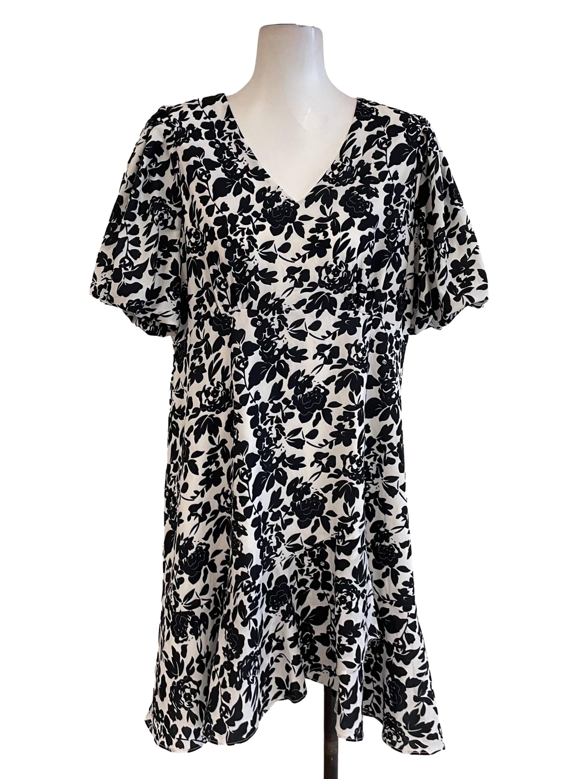 Black & White Floral Ruffle Dress