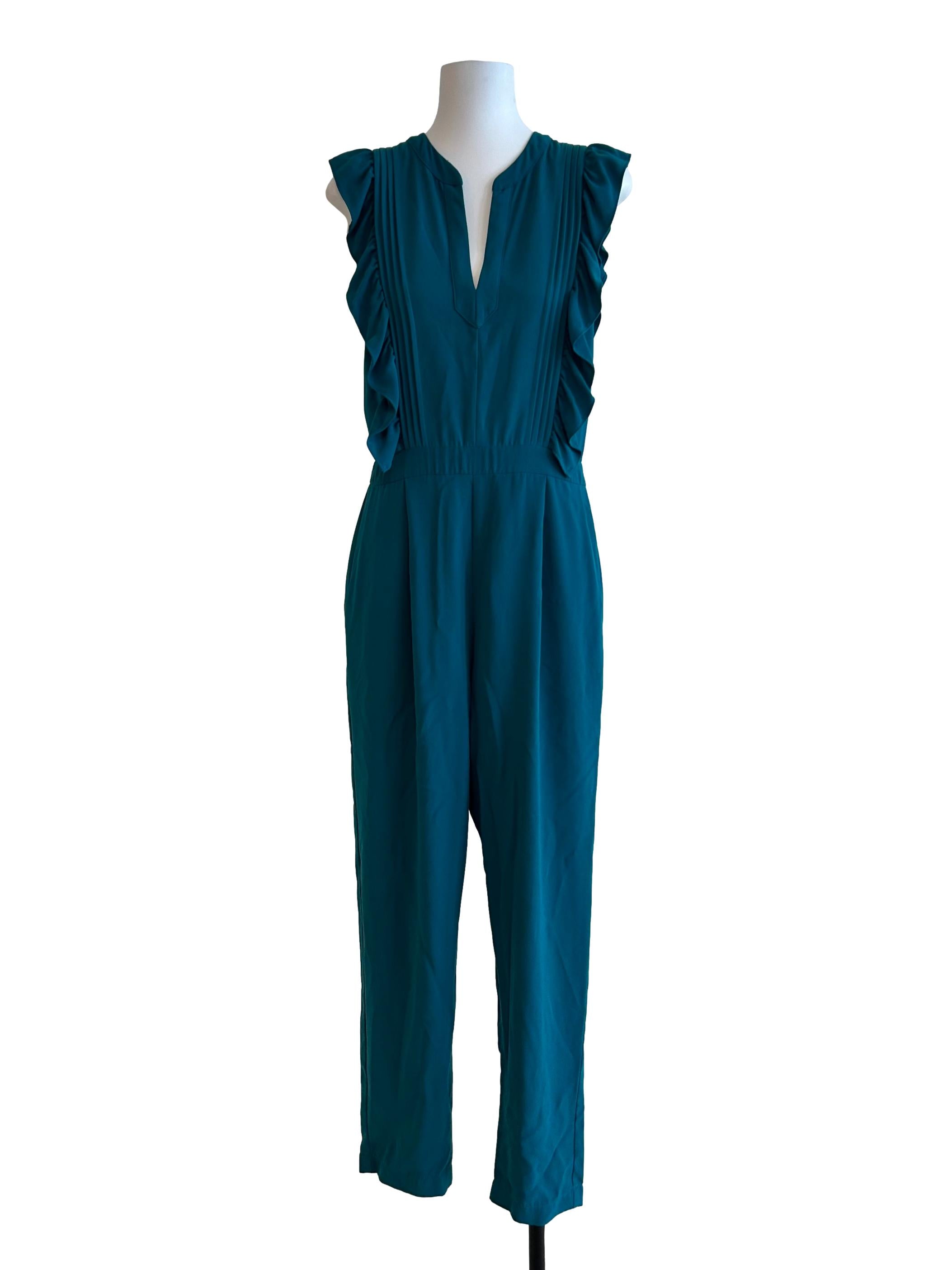 Teal Blue Tapered Ruffle Jumpsuit