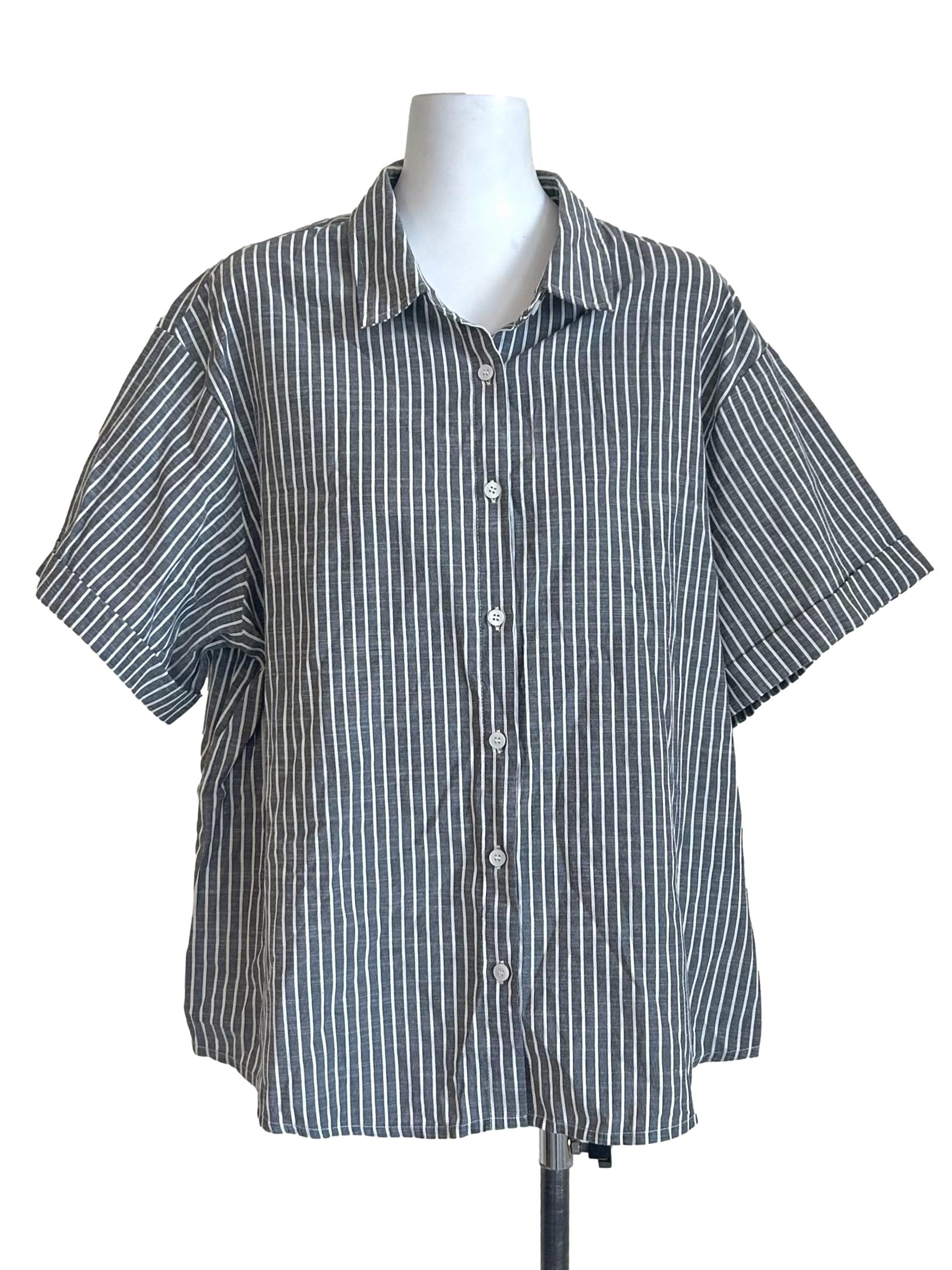 Grey White Vertical Striped Shirt