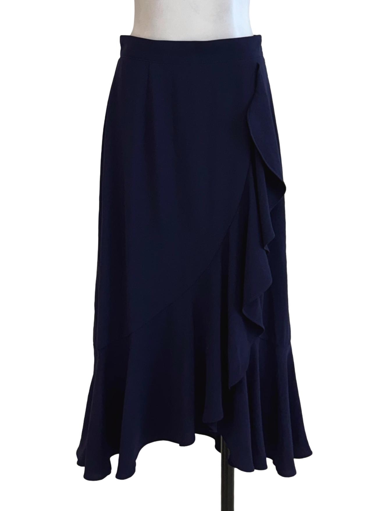 Navy Blue Ruffle A-Line Skirt
