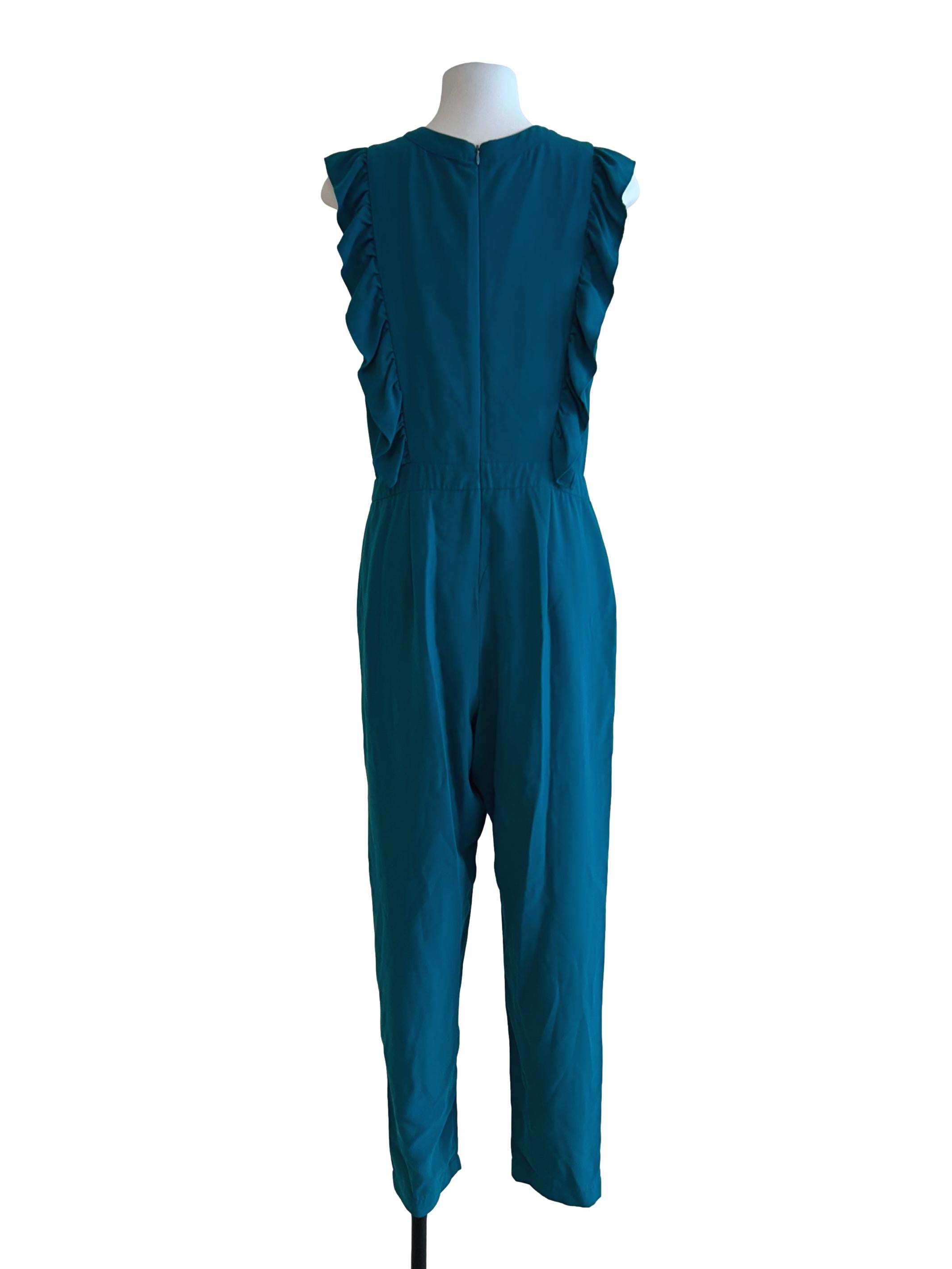Teal Blue Tapered Ruffle Jumpsuit