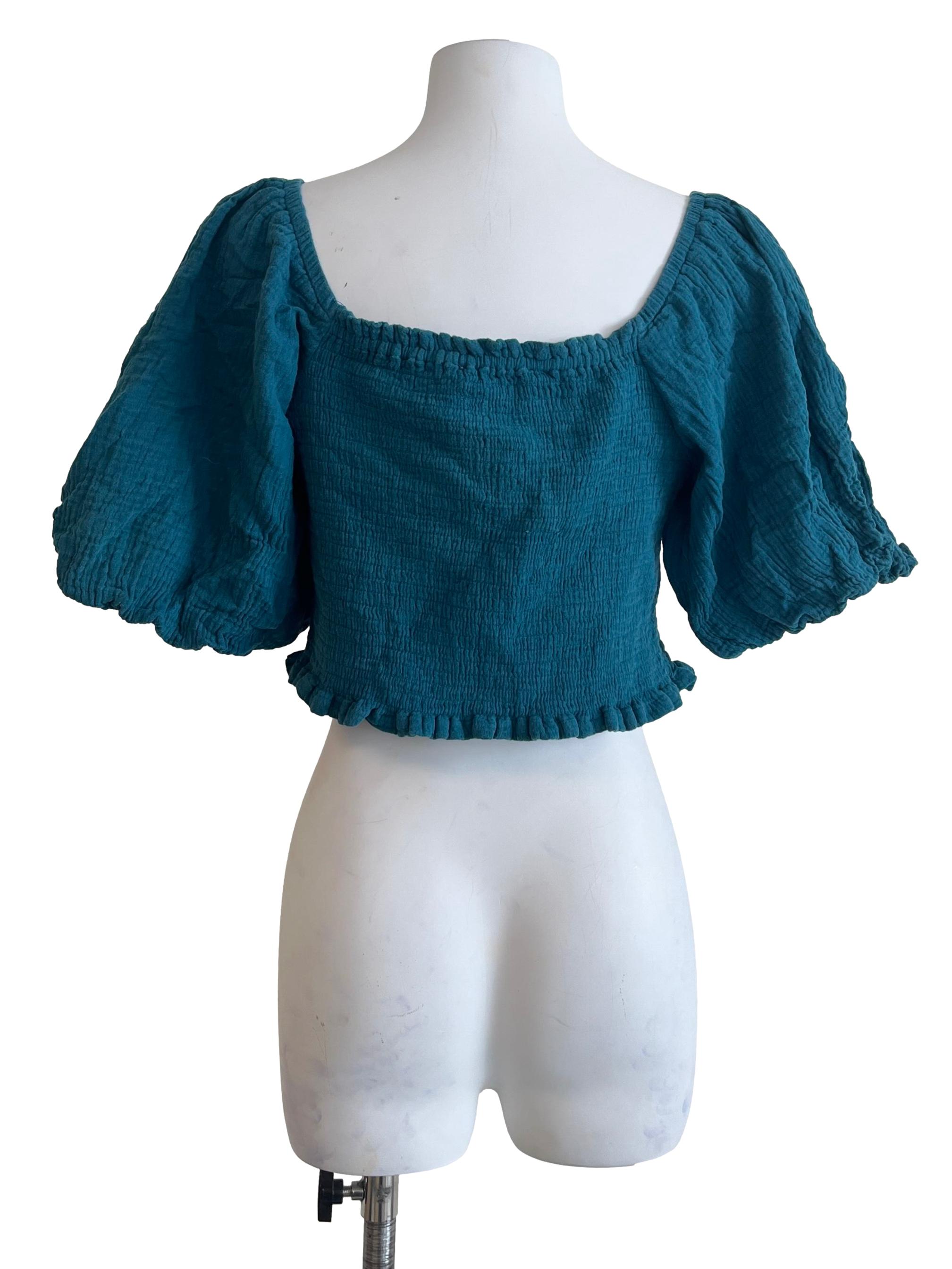Emerald Green Straight Across Puff Sleeve Top