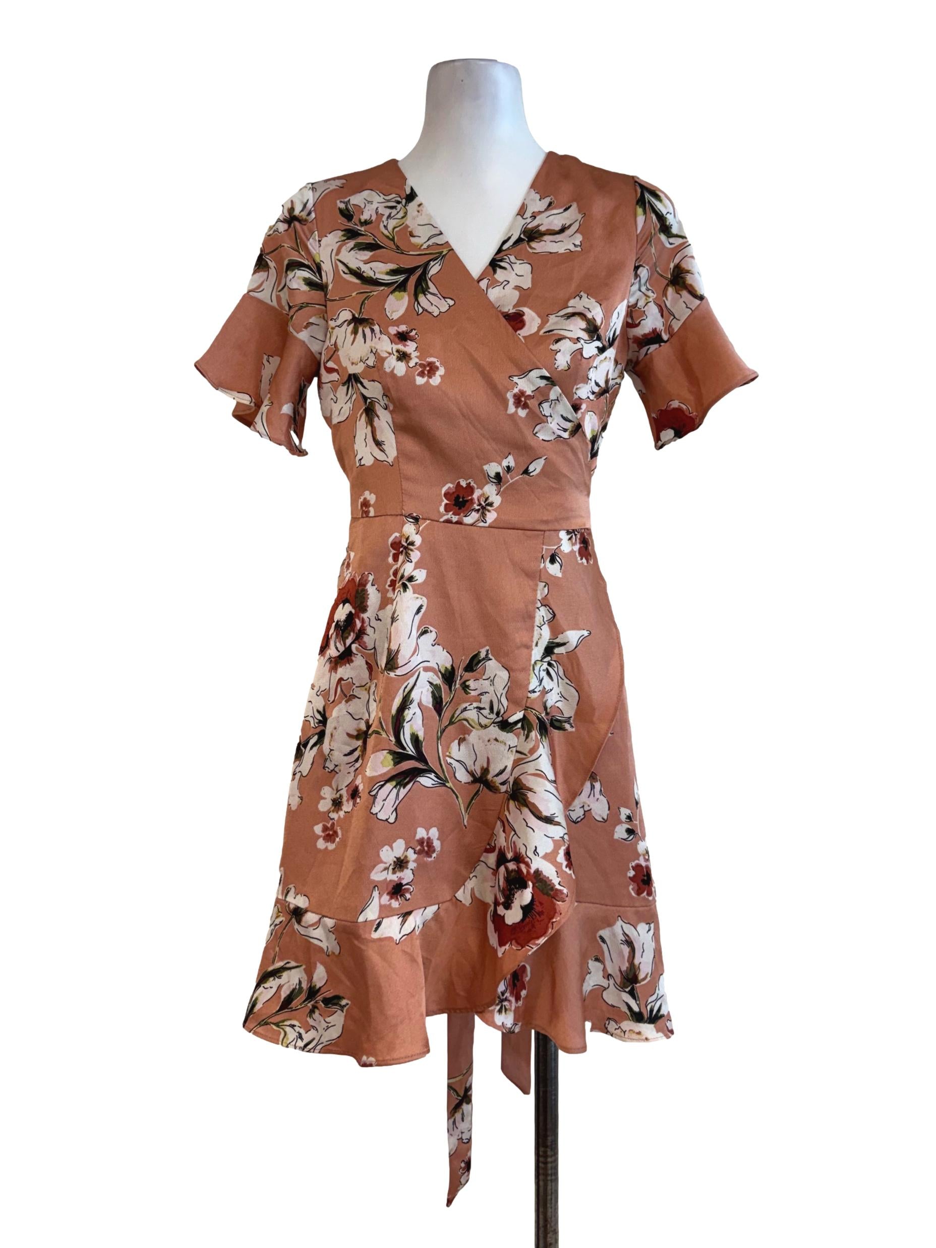 Shiny Peach Prints Wrap Dress TEM