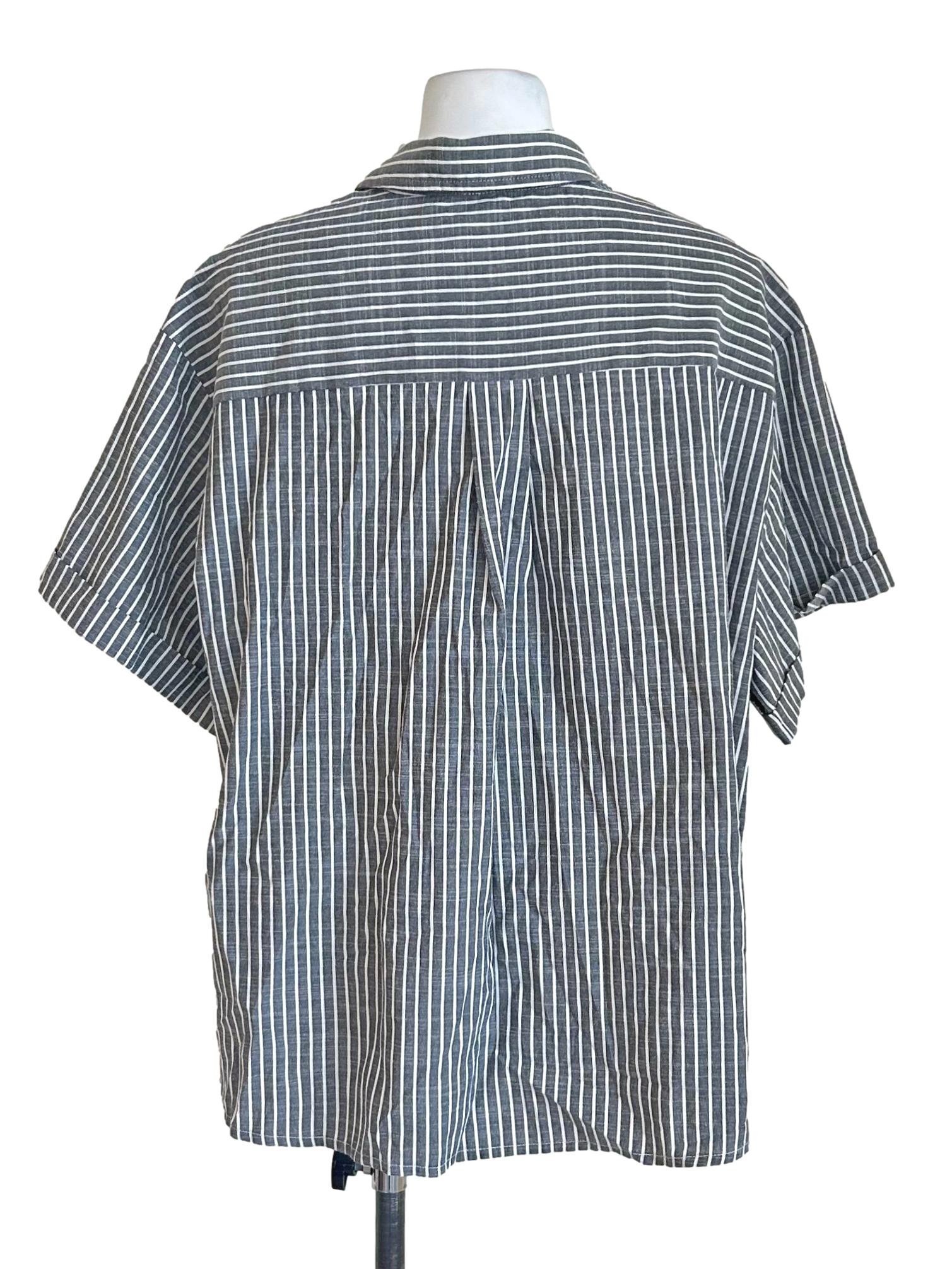 Grey White Vertical Striped Shirt
