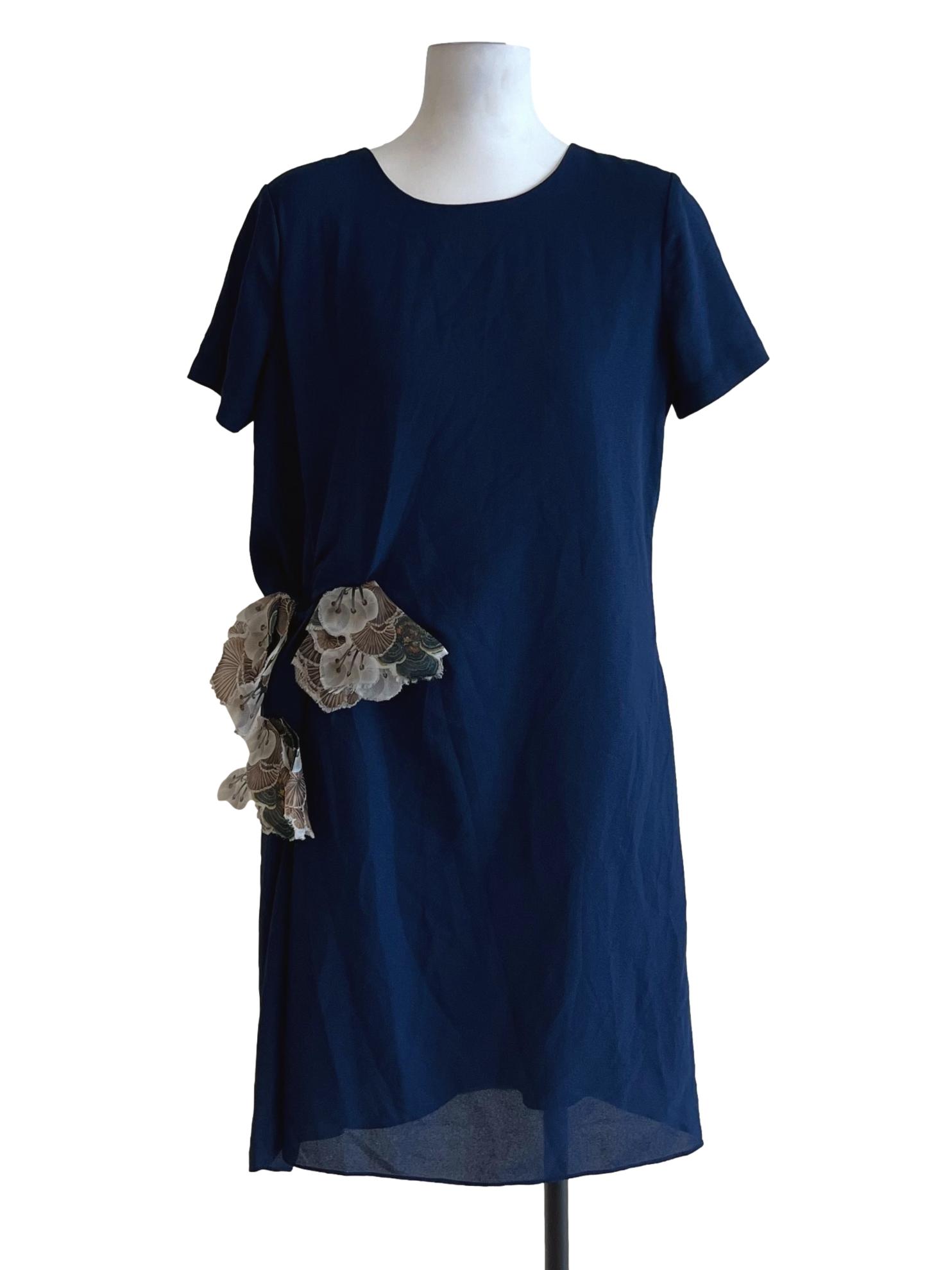 Navy Blue Jewel Neckline Empire Dress