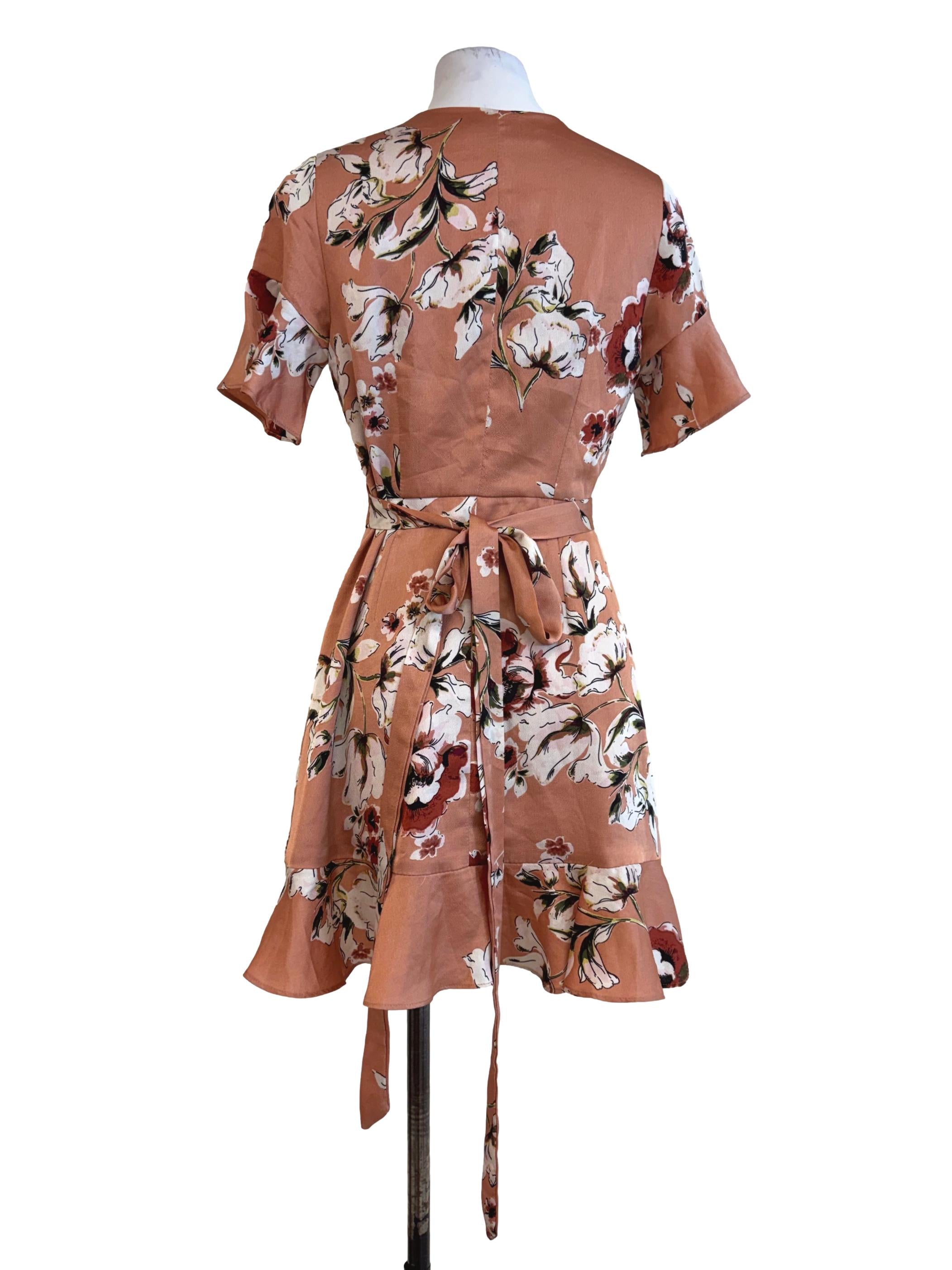 Shiny Peach Prints Wrap Dress TEM